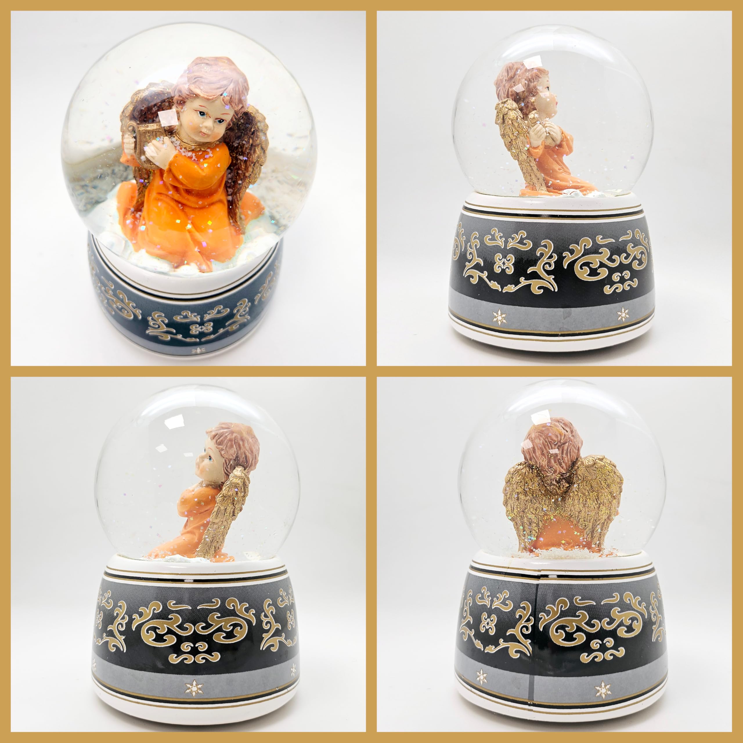 Schneekugel Spieluhr Engel | Harfe mit Flügel Gold mit Spieluhr Ode an die Freude | 140mm hoch | 100mm Durchmesser | Schüttelkugel Glitzerkugel | 20034