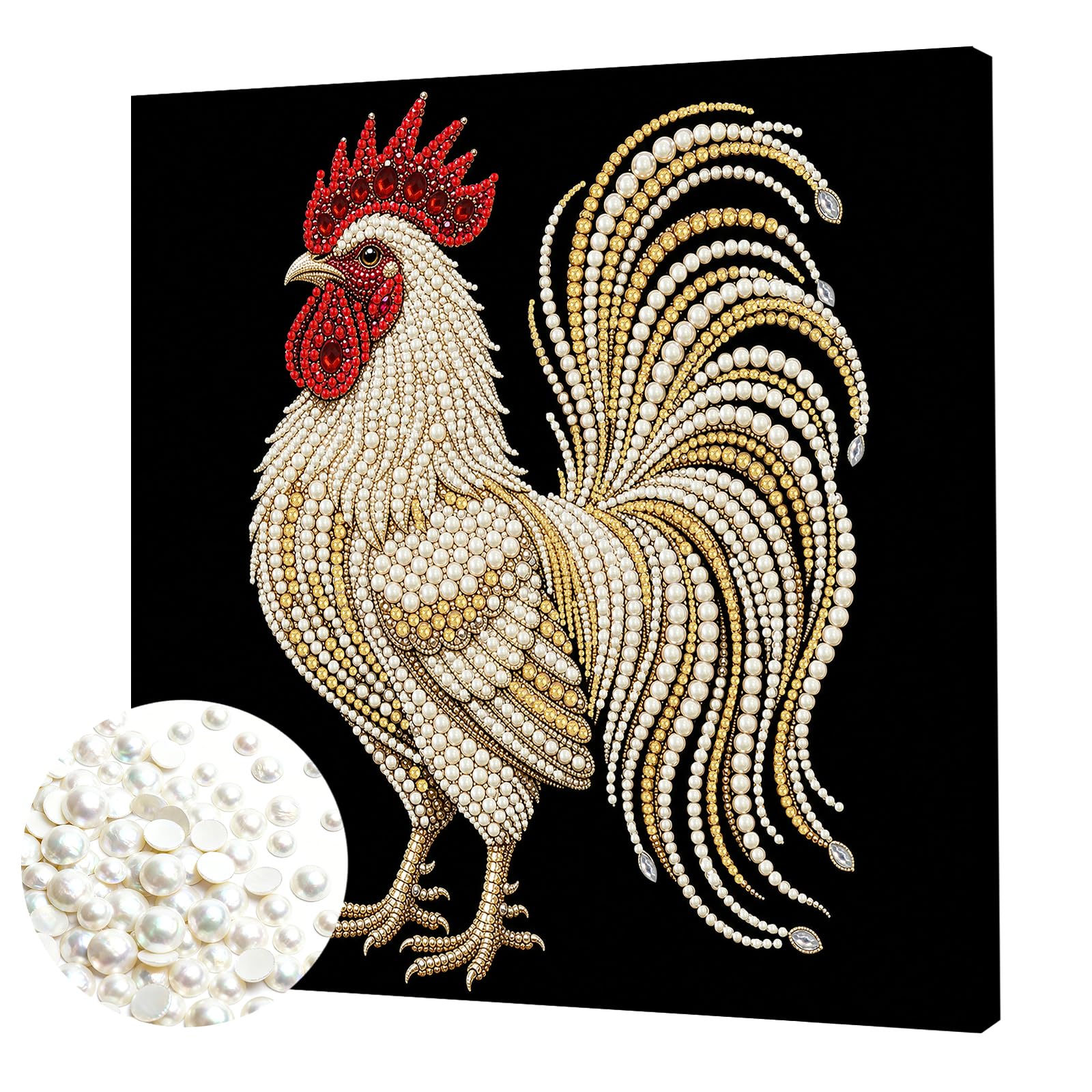 Rooster Pearl Painting Art Kits with Frame Pearl Gem Paintings Picture Arts Craft 30x30cm for Adults Beginners Home Wall Decor (Rooster)