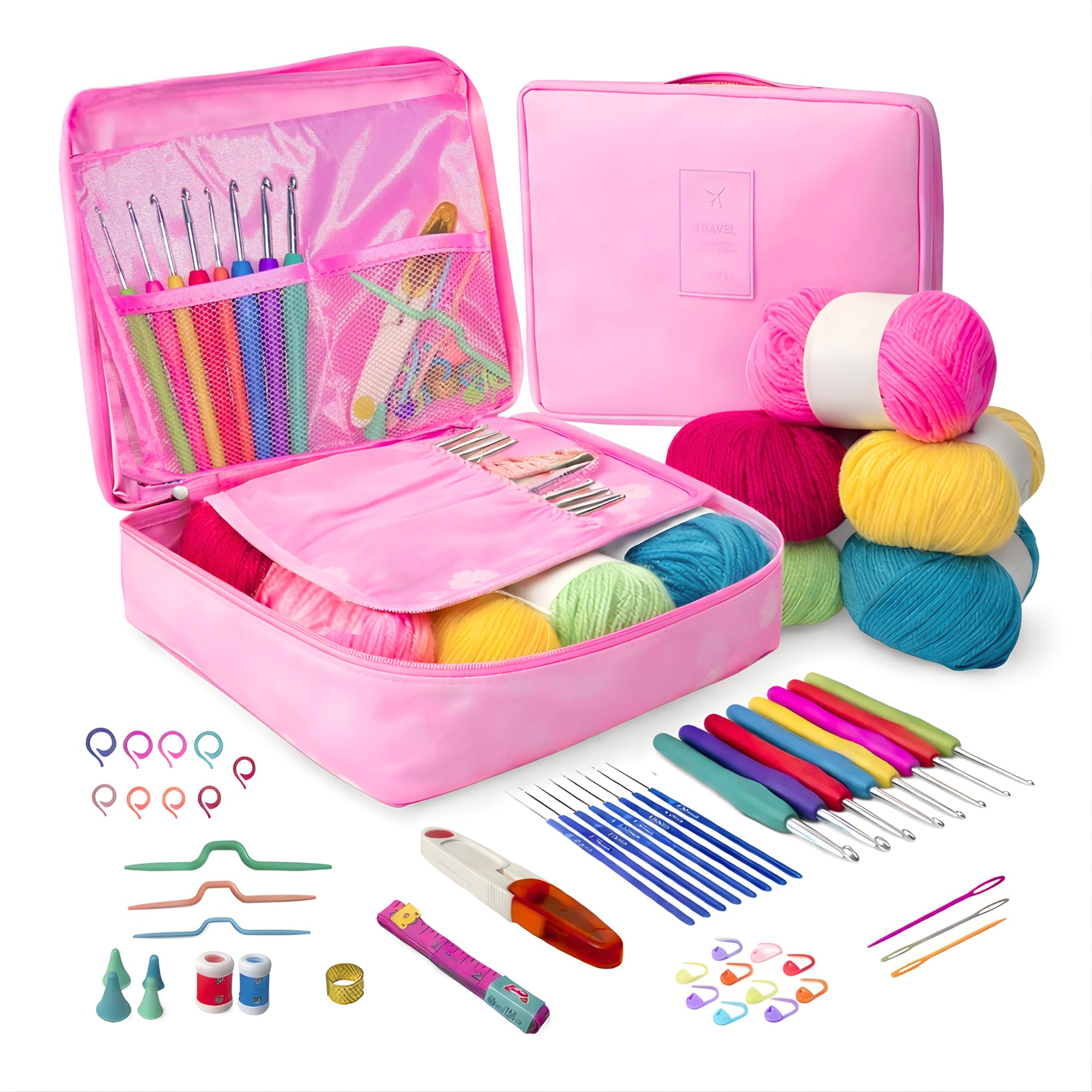 WOOLORO Crochet Kit for Beginners Adults, 59 Pcs All-in-One Crochet Starter Kit with Yarn, Ergonomic Crochet Hooks, Tools & Storage Bag for Learning & DIY Crafting