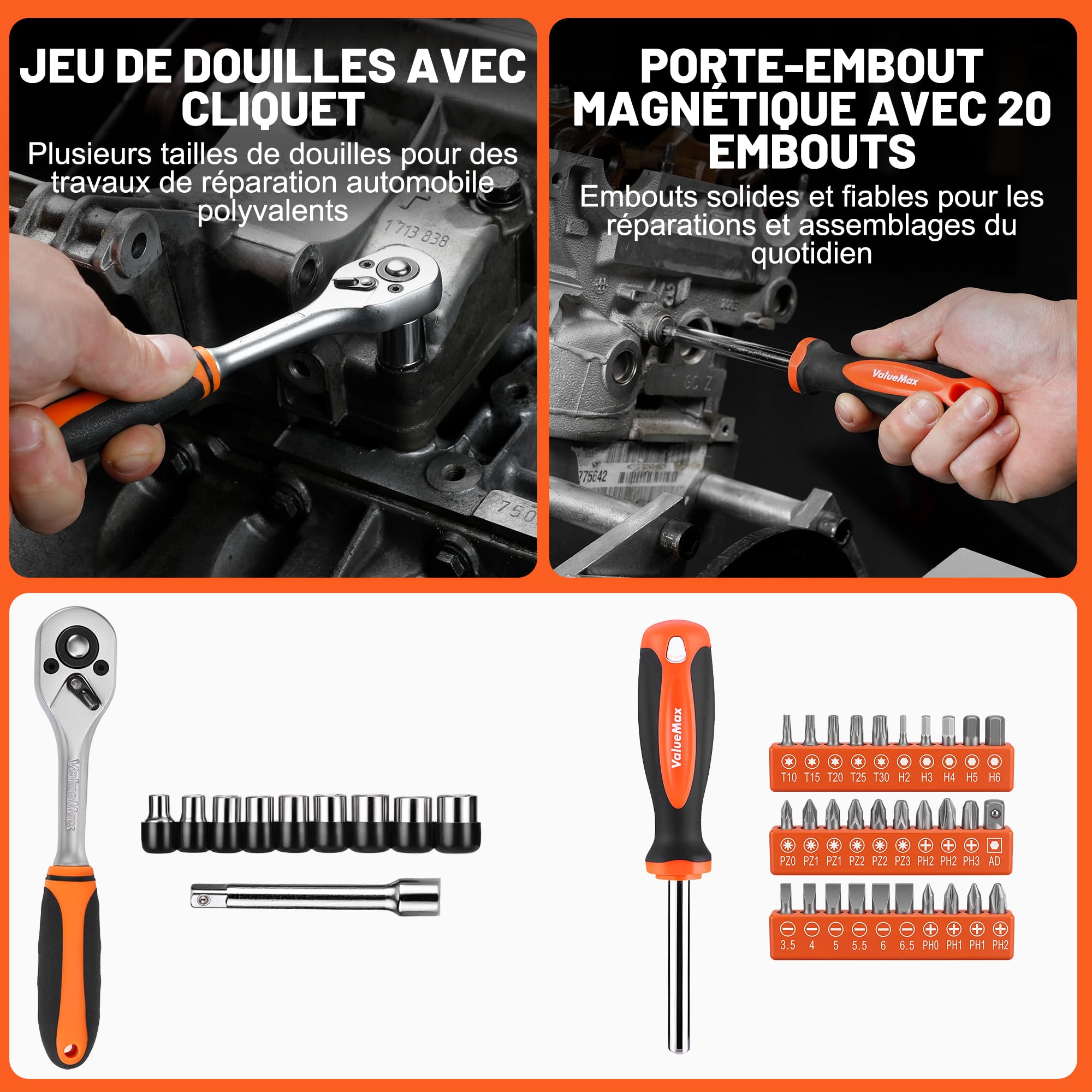 ValueMax Kit d'Outils 219 Pièces avec Sac Durable | Caisse à Outils Complete pour Bricolage, Réparation et Entretien Domestique