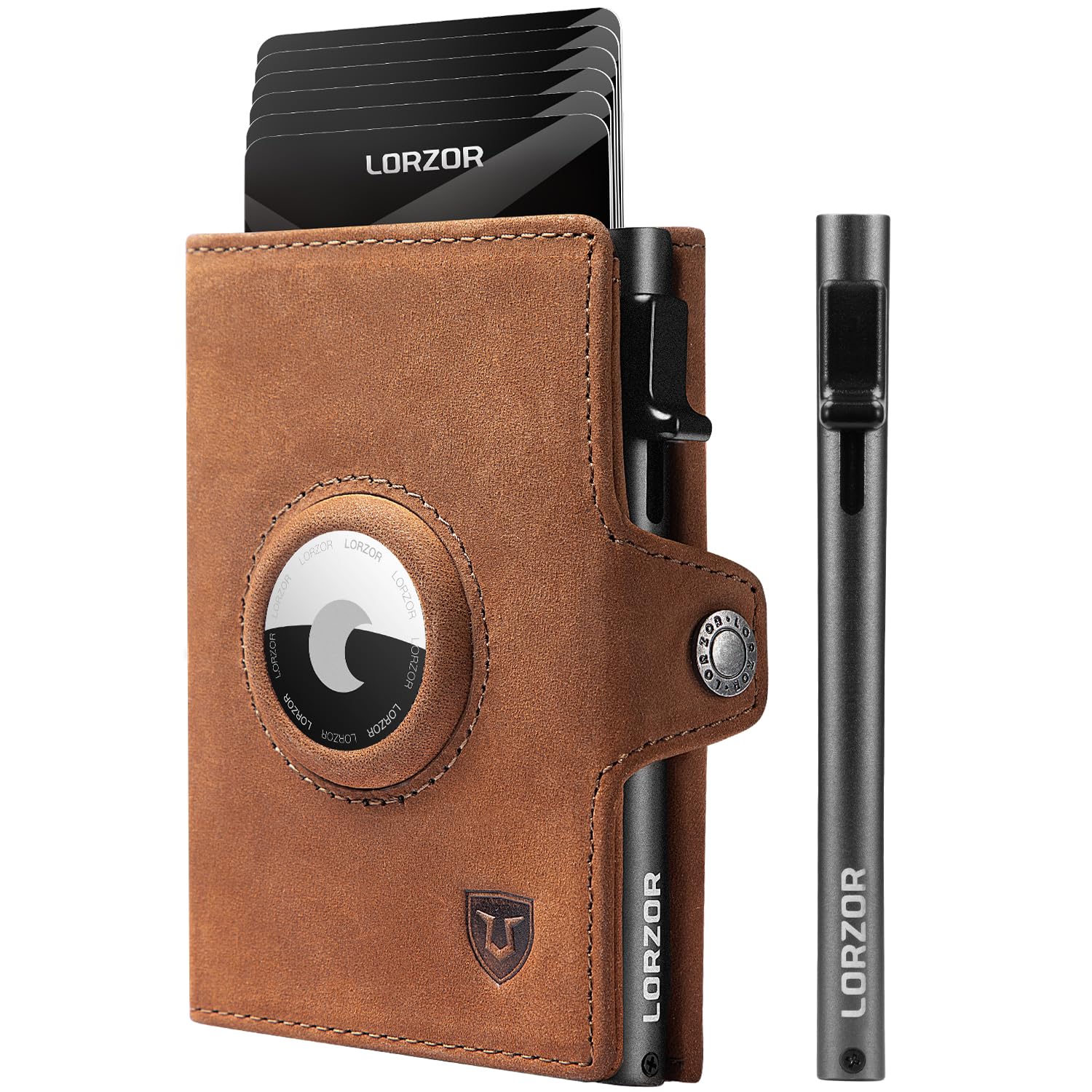 LORZOR® Airtag Wallet, Slim Wallet mit Münzfach, Portmonee Herren aus echtem Leder, RFID Blocker Portemonnaie, kartenetui Herren Platz für 10 Karten, Geldbeutel für Männer