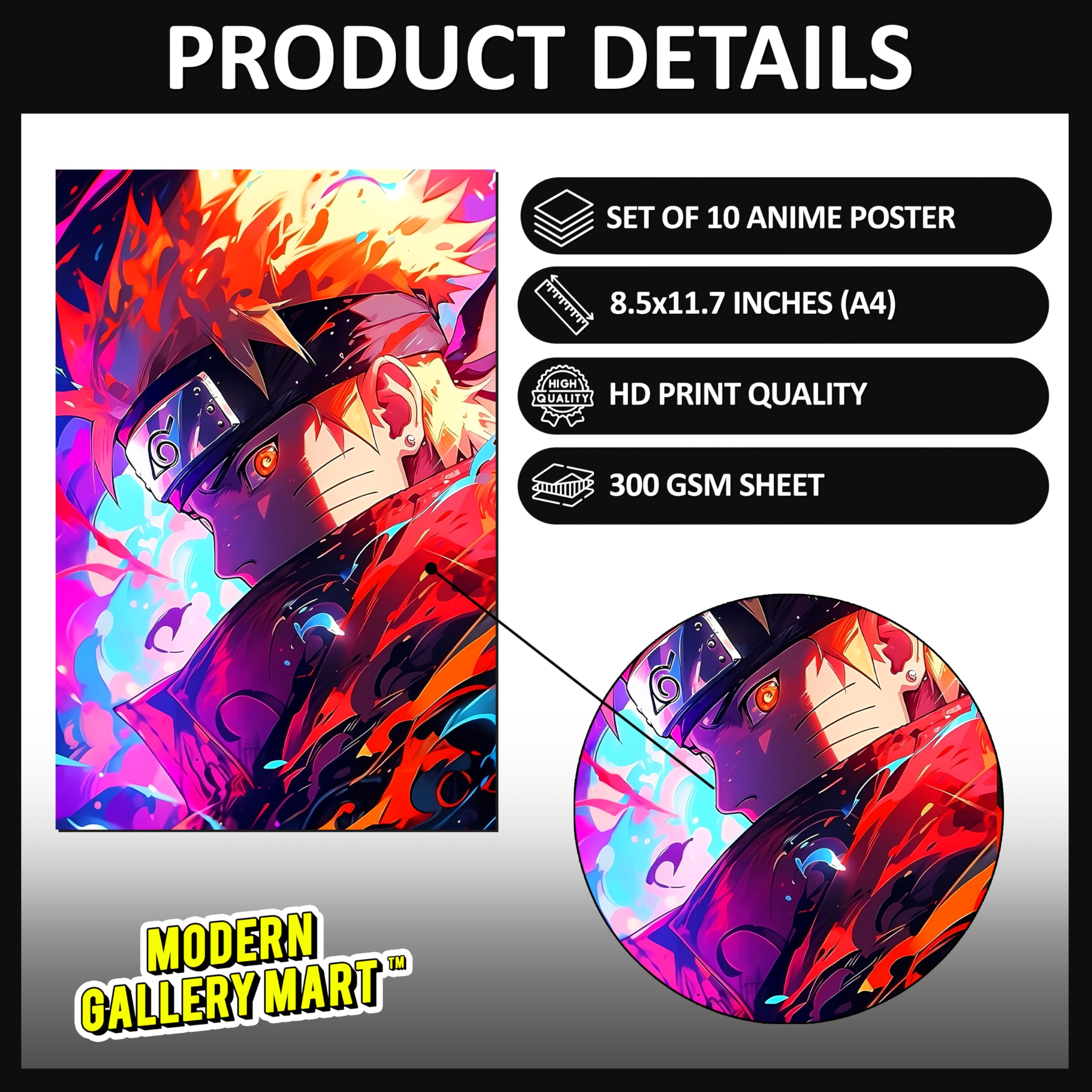 MODERN GALLERY MART Pack of 10 Anime Posters – A4 Size (8.3 x 11.7 inch) | Aesthetic Wall Art Prints for Bedroom, Living Room, Office & Gift (ANIME_1) 3
