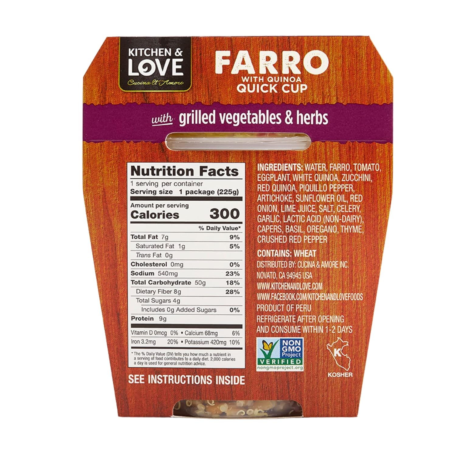 Kitchen & Love Cooked Farro, Grilled Eggplant, Zucchini, Artichokes & Herbs, Ready to Eat, Shelf Stable, Non Gmo, Dairy Free, Plant Based, Kosher, Vegan, Vegetarian, 7.9 Oz (6-Pack)