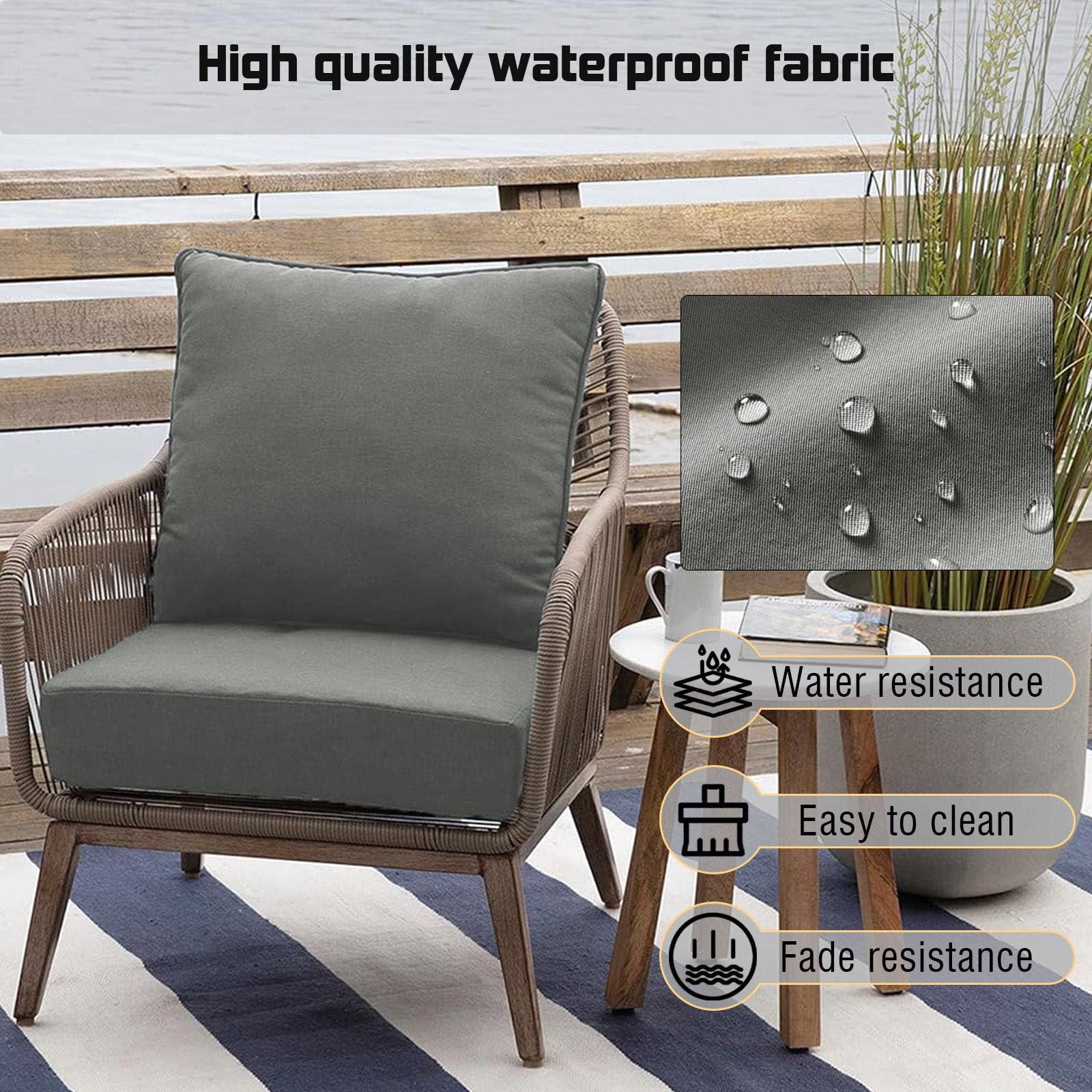 Wodoodporny zestaw poduszek na meble ogrodowe – oparcie i poduszki do siedzenia na balkon patio do biura samochodu - 48 x 48 x 12 cm i 48 x 50 cm