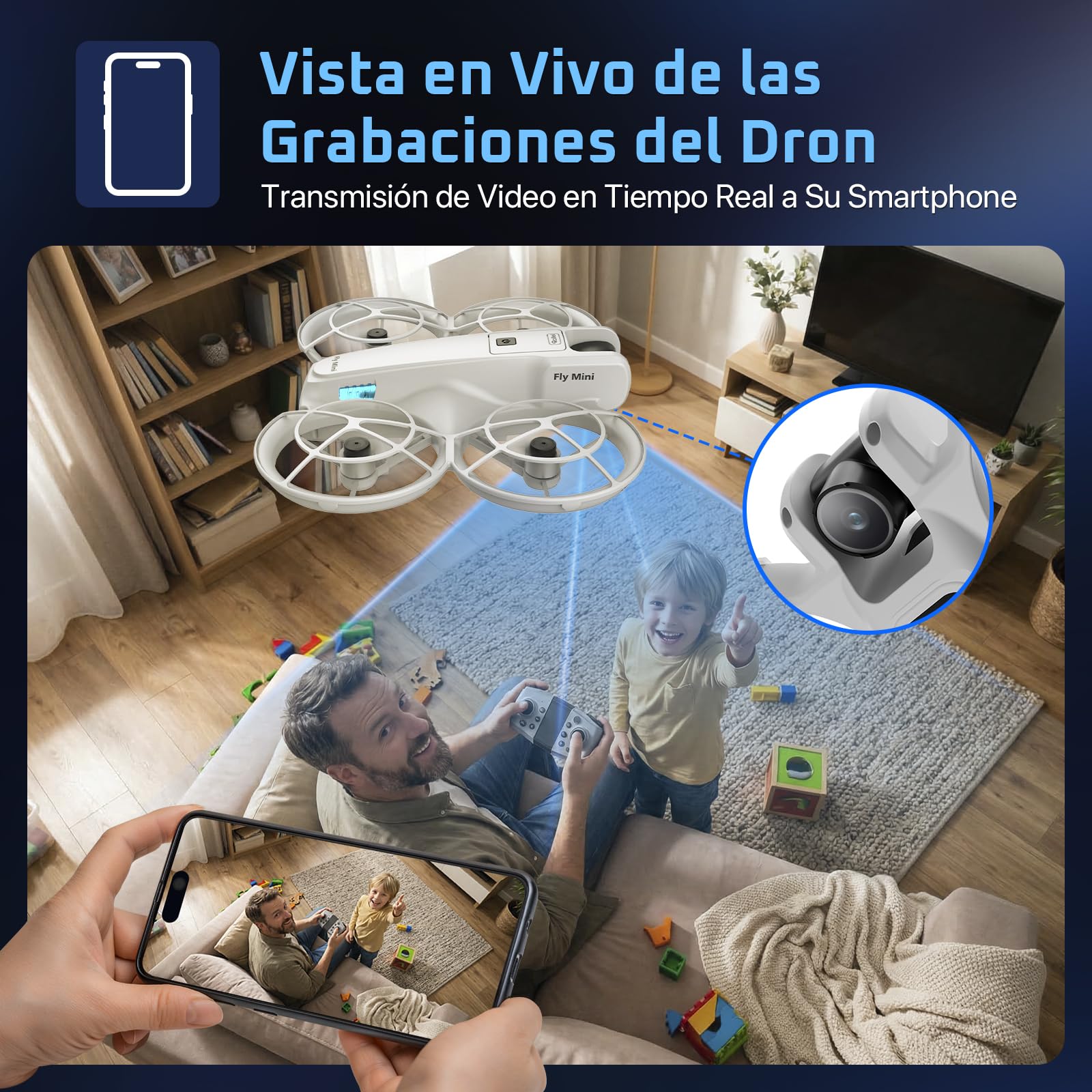 Mini Dron, Rollei Fly Mini Drone con Cámara 720P Drone Quadcopter con Modo sin Cabeza 360° Rotación Con Control Remoto y Aplicación bajo 250 g para Principiantes y Aficionados Drones-Dron-Mini-Cámara