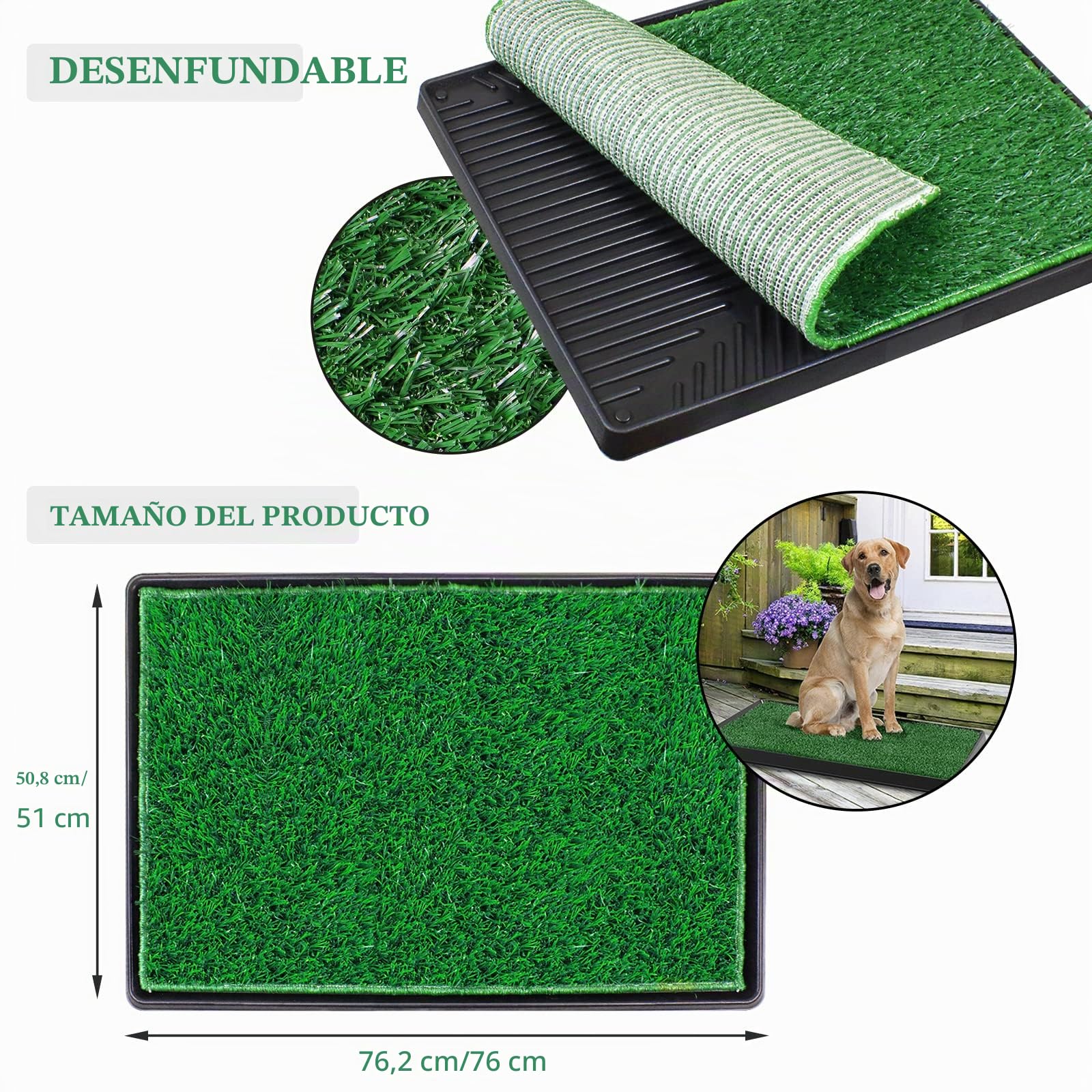 BRIAN & DANY 76 x 51 cm Inodoro para Perros de Césped Artificial con Bandeja de Desechos Removible, Orinal de Piso