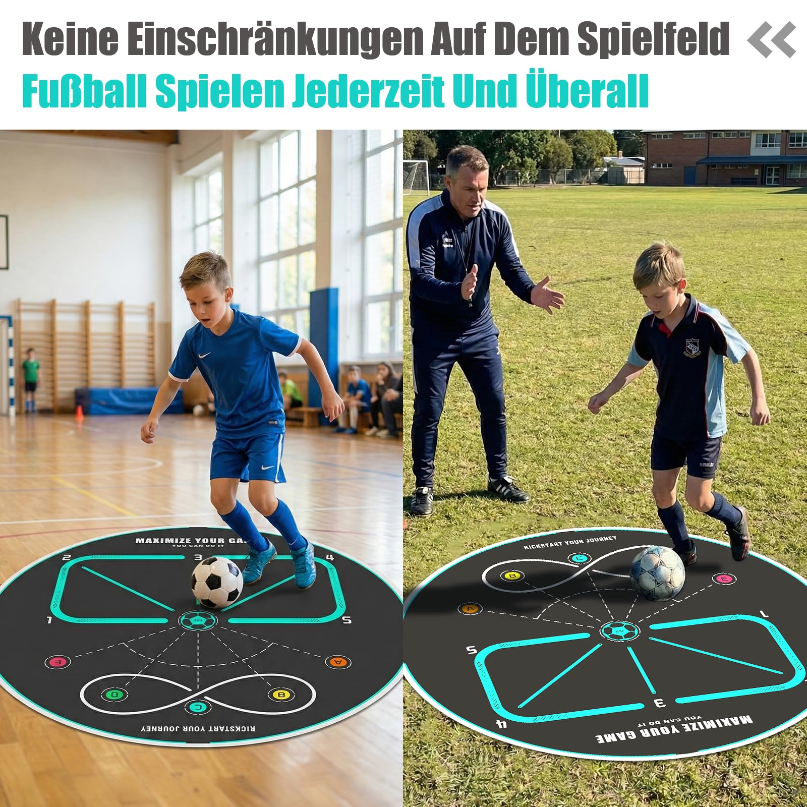 360° Fußball Trainingsmatte Kinder & Erwachsene – Rutschfeste Geräuscharme Fußballmatte für Ballkontrolle, Koordination, Agility & Footwork Training, Fußball Trainer für Indoor & Outdoor