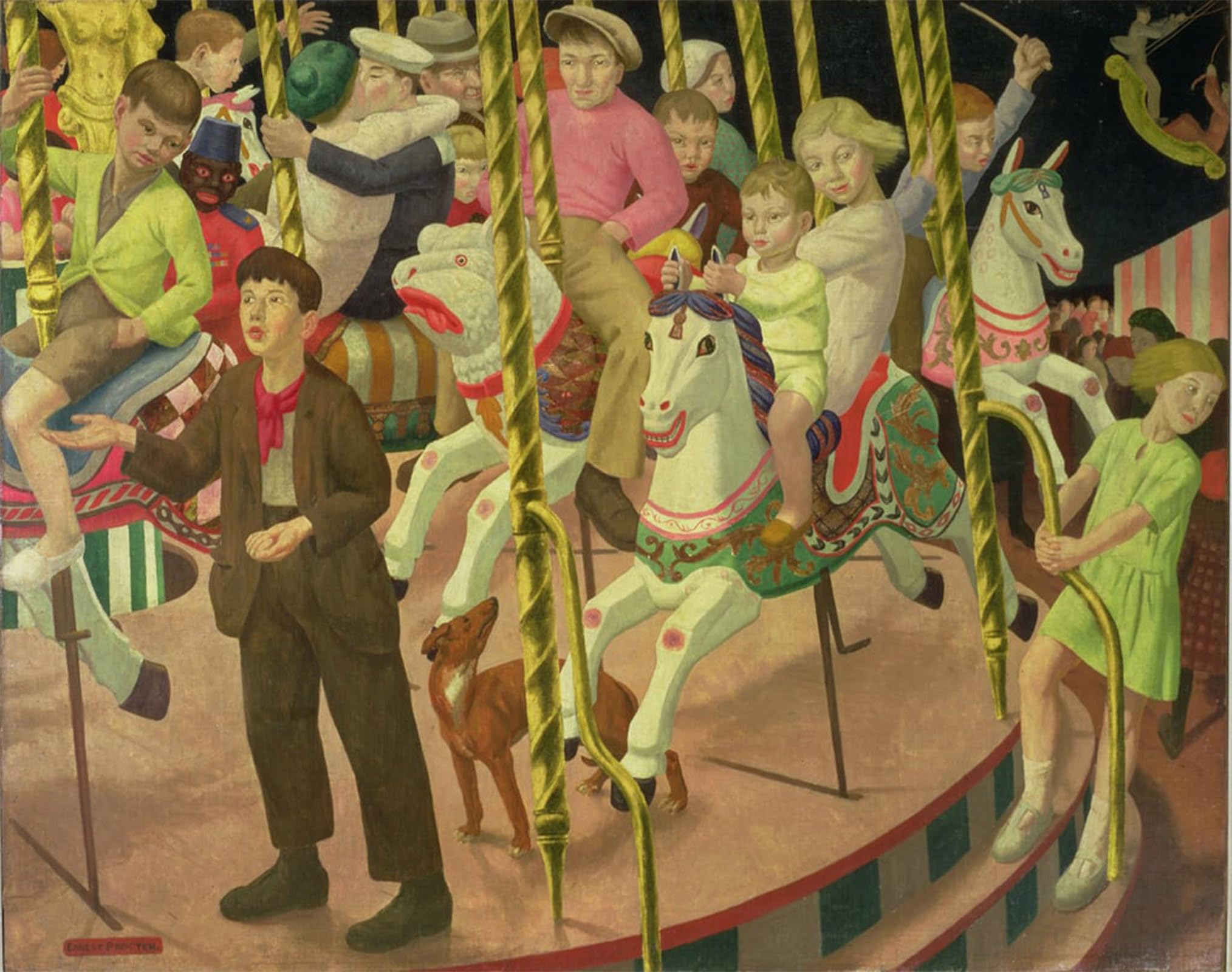 SERENDIPITP Vintage Picture Print on Canvas Wall Art Poster the Merry-go-round by Ernest Procter Artwork Print Poster for Wall Decor 60x90cm