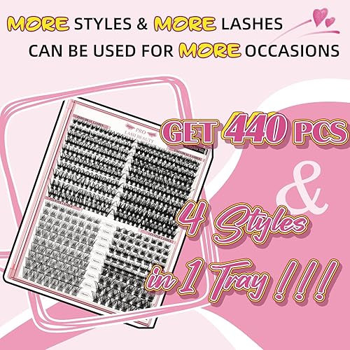 Miniatura 2 de 440 pestañas individuales en racimo de pestañas en racimo, 4 estilos, extensiones de pestañas para bricolaje 30D 40D, volumen natural, banda