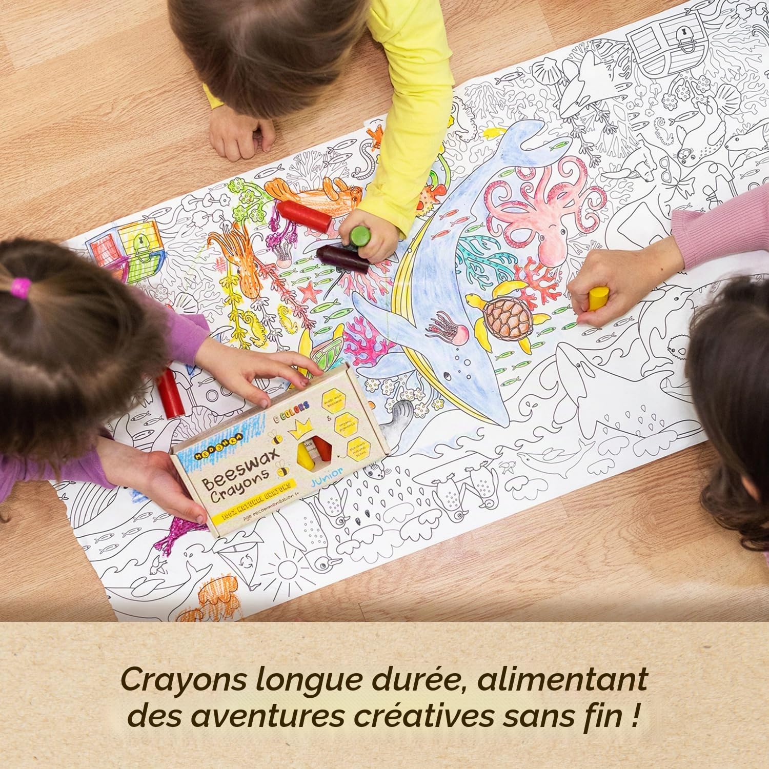 Crayons à la cire d'abeille Junior – 6 couleurs – Crayons pour tout-petits – Non toxiques pour les années 1–3 ans – Fabriqué en cire d'abeille européenne