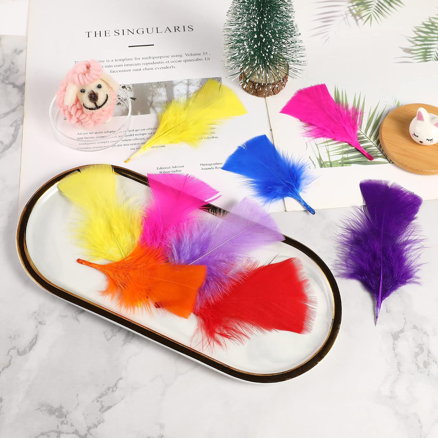 Soarer Colorful Craft Turkey Feathers - 300pcs 3-5inch Colored Feathers for DIY Crafts,Wedding Home Party Decorations,Dream Catcher Supplies(Turkey Colorful)