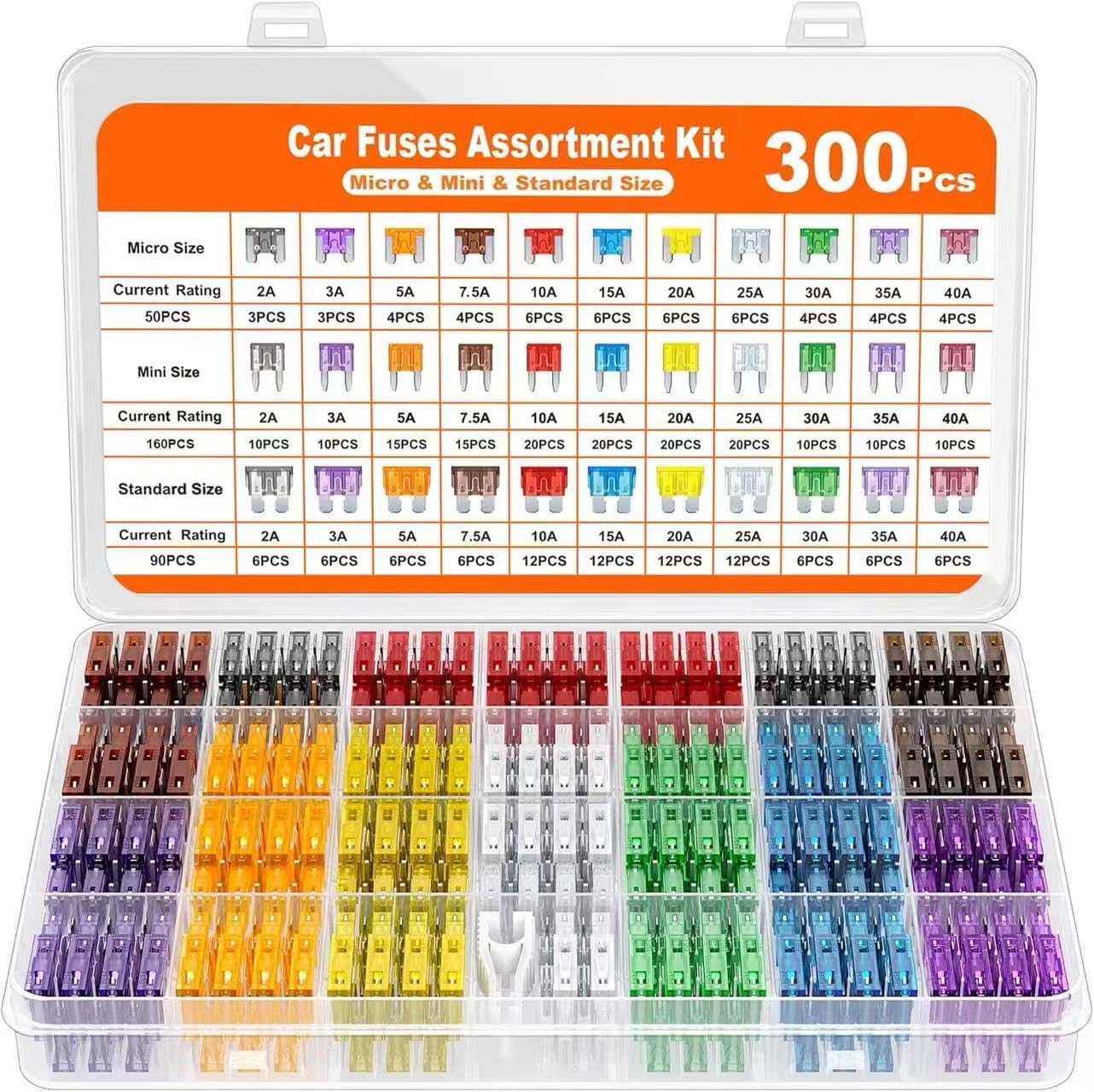 300 Pezzi Assortimento Fusibili Auto per Citroen C3 2017-2024, Kit Fusibili a Lama in Lega di Zinco Micro Mini Standard con Estrattore Riparazione,Micro、Mini And Standard Sizes