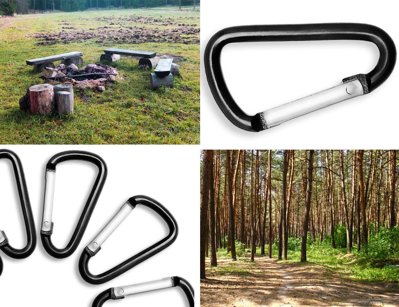 10 mini moschettoni in alluminio, per il fissaggio di attrezzature allo zaino, cintura, tenda, canoa, 4 cm, nero, confezione da 10