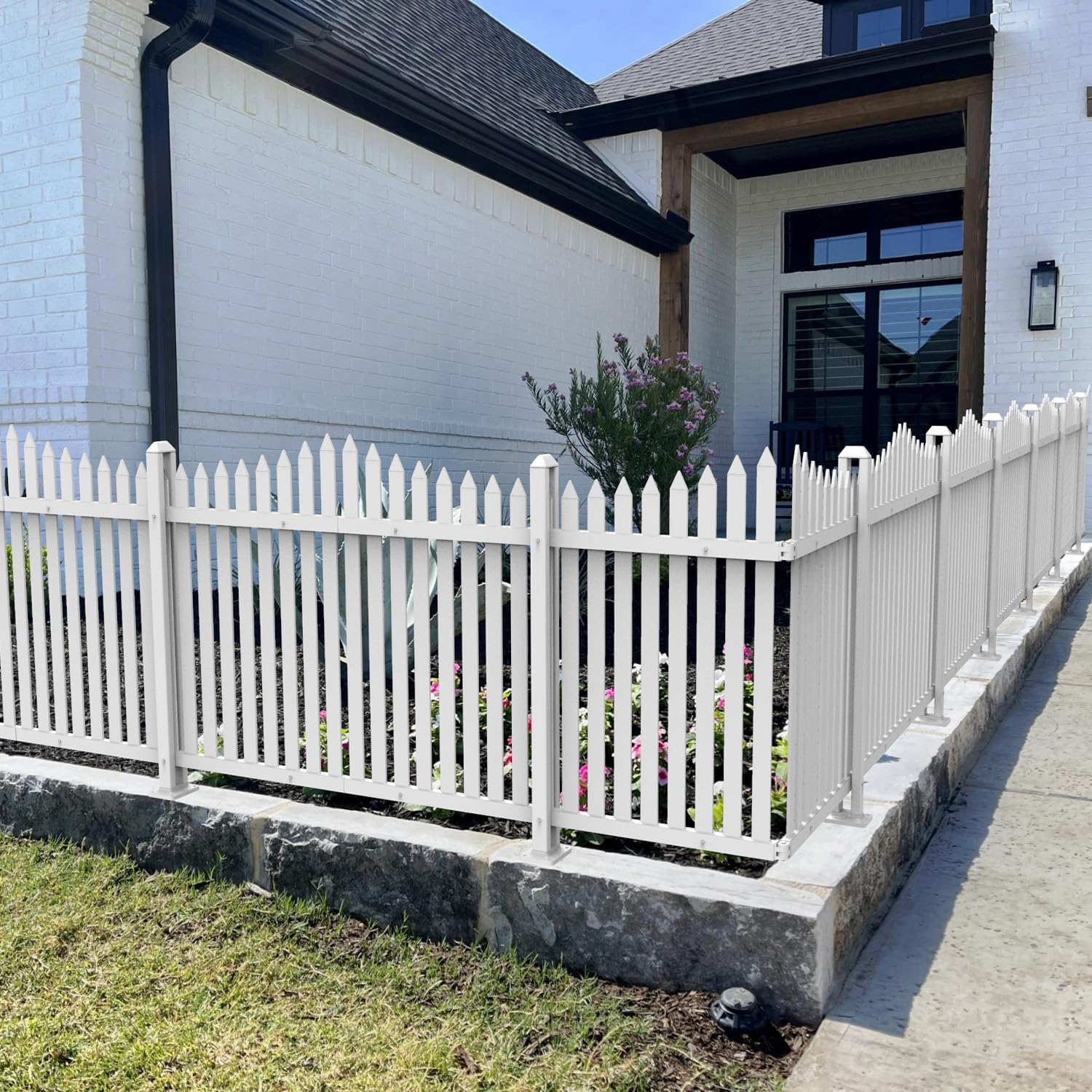 Bynbbur 2 Panels White Picket Fence 42" W x 36" H Garden Picket Fence Panel for Soft Ground Outdoor Decorative PVC Fence for Patio Yard Pool Dog Fencing (20 Pickets, Straight)