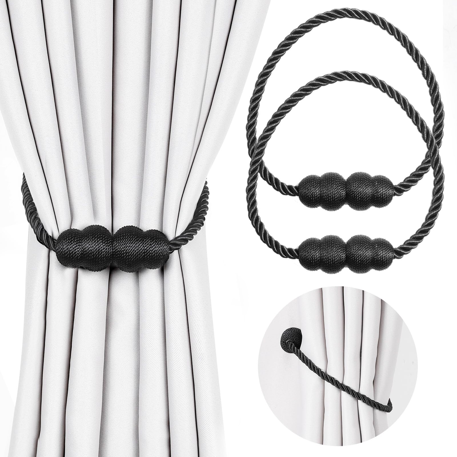 Fermatende Magnetici A Forma Di Zucca - 2 Pezzi Nero Per Tende Da Interno Ed Esterno - Foto 6