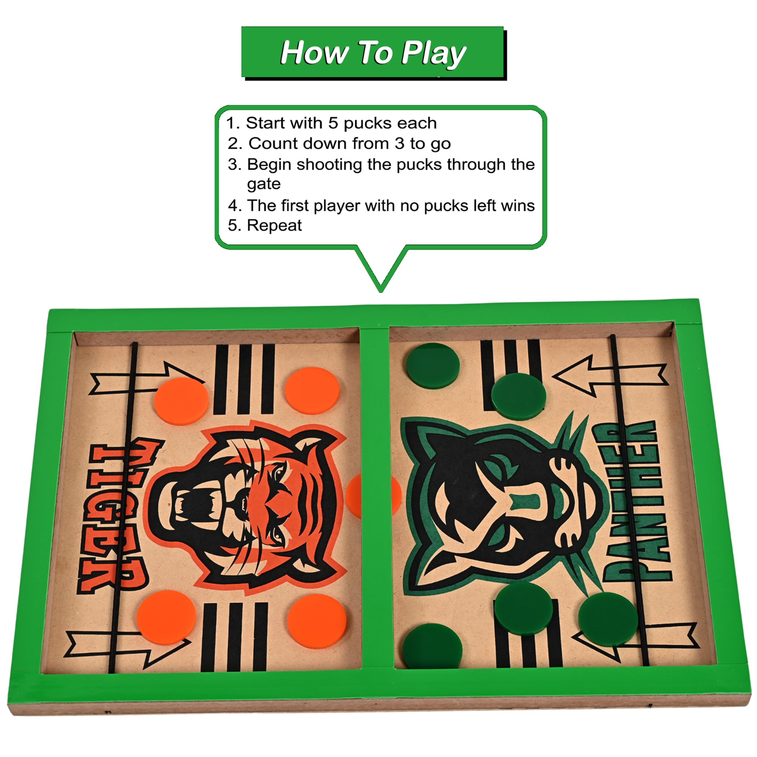 Whistle International - Fastest Finger First String Hockey Sling Puck Indoor Board Games & Toys for Kids Children Adults & Family. Green Panther. - Image 4 thumbnail