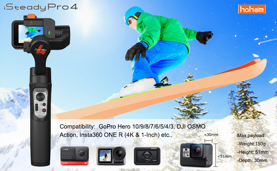 Gimbal Hohem ISteady Pro 4 Per GoPro - Stabilizzatore 3 Assi, Impermeabile, 14h Autonomia