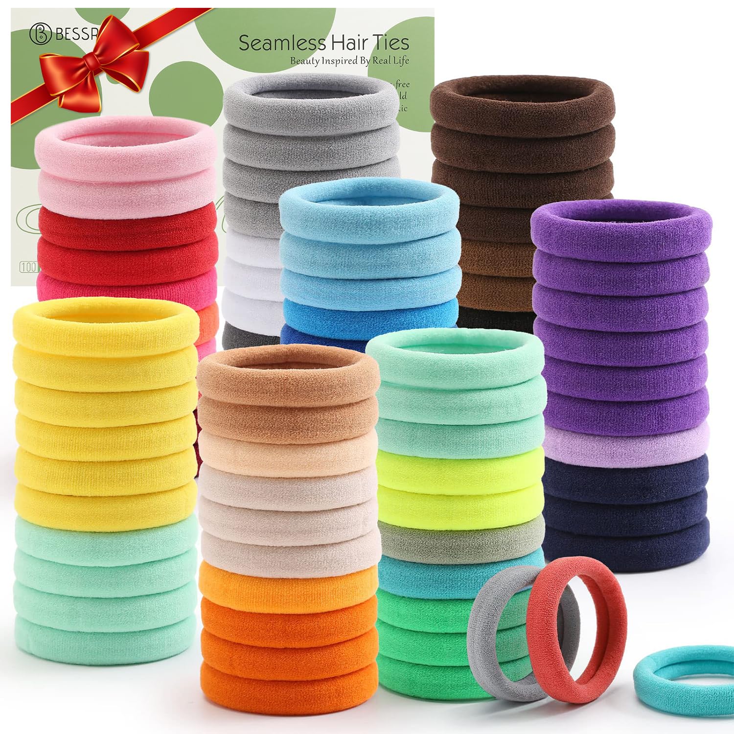 100PCS Elastic Hair Ties, Seamless Hair Band, Ponytail Holder No Crease Damage, Cotton Bands, Hair Scrunchies for Thick Thin Hair, Hair Accessories for Women Valentine's Day Gift