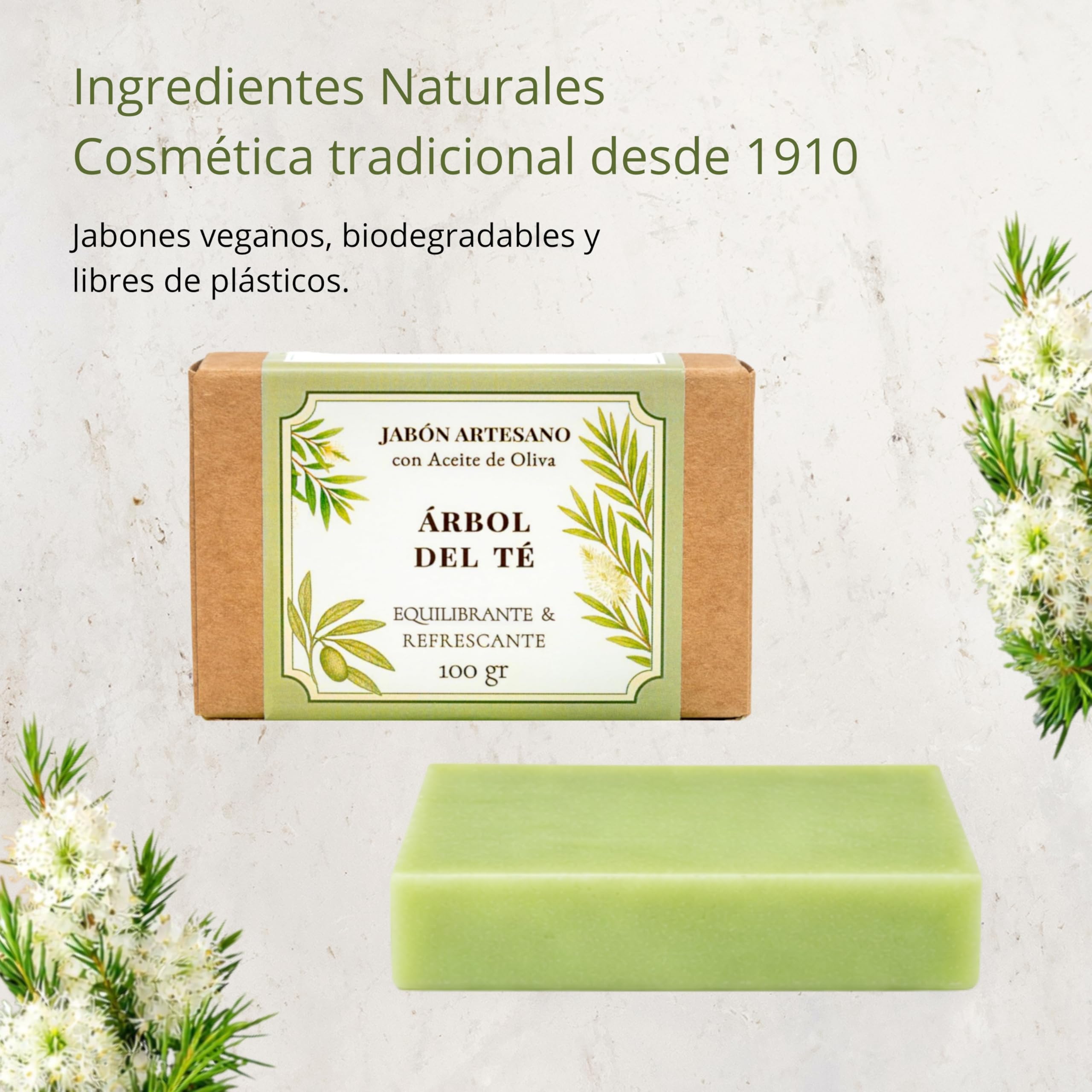 Savon Tea Tree avec huile d’olive 100 g – savon solide corps et visage, cosmétique naturelle pour peaux grasses et mixtes, idéal pour la routine de soin au quotidien