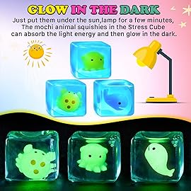 Squishy Stress Cube Fidget Toys Adults - Glow in The Dark Sensory Toys for Kids with Autism Stress Balls for Kids Teens Squeeze Toys for Anxiety Stocking Stuffers for Grandkids