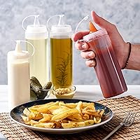 Vista 4 de Crystalia Botellas exprimibles, juego de botellas para chorros con tapa, recipiente para condimentos para aceite, salsa de tomate y mostaza, jarabe