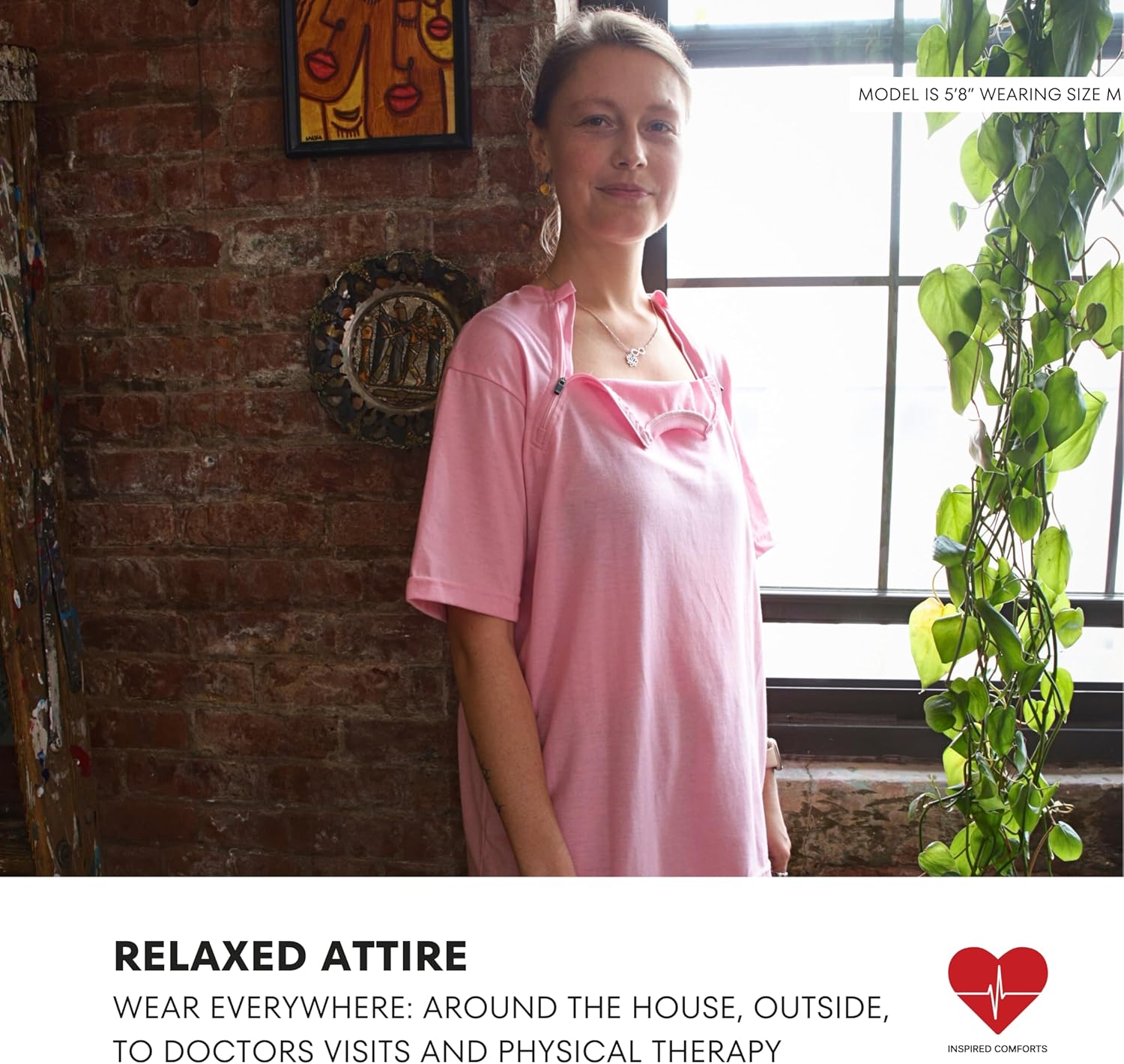 Inspired Comforts Women's Chemotherapy Port Access Half Sleeve Shirt with Dual Zip Access |100% Cotton - Image 4