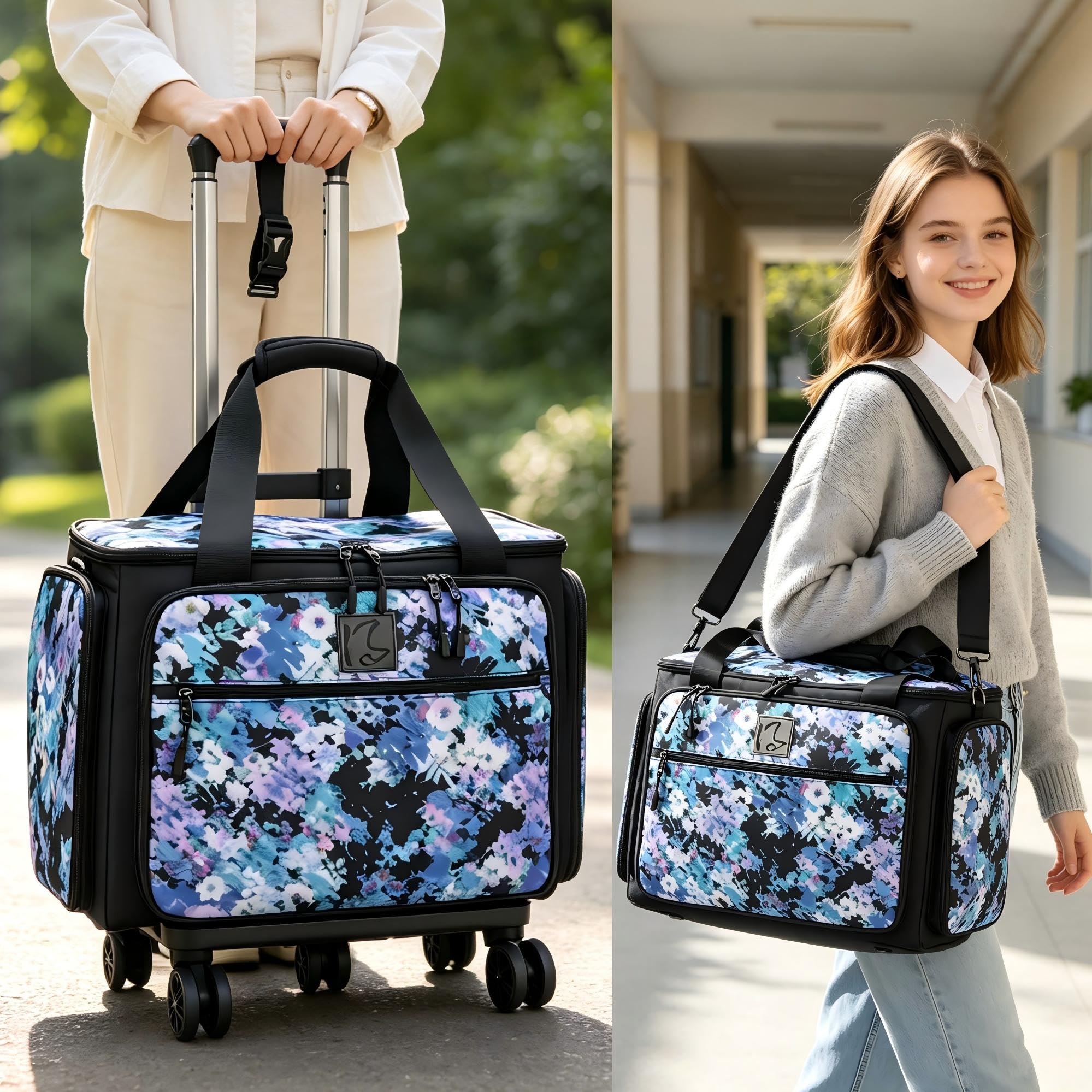 Rollende Lehrertasche mit fünf um 360 Grad drehbaren Rädern, entworfen für Lehrer, Kunst, Arbeiter, Krankenschwestern, Sammelalben, Basteln, mit YKK-Reißverschlüssen, passend für 17,3
