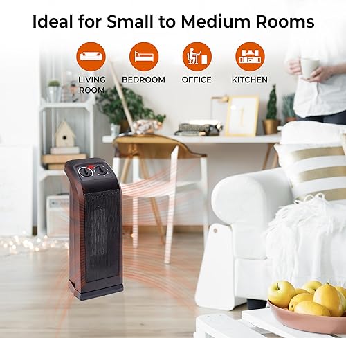 Miniatura 4 de Comfort Zone Calentador de espacio de torre de 18 pulgadas con elemento calefactor PTC, calor dual de 1500 W900 W, oscilación de 60, termostato