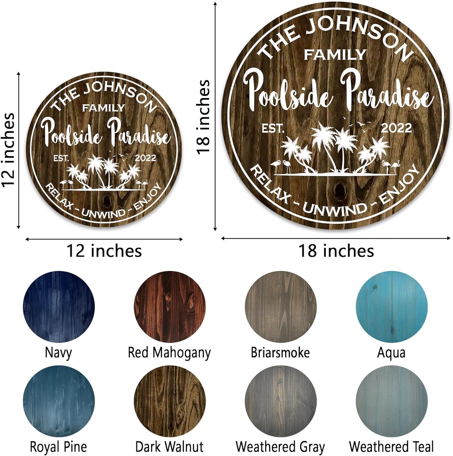 V VIBEPY Personalized Poolside Paradise Signs, Relax Unwind Enjoy Wood Signs 8",12", 18" - Pool Signs, Poolside Signs, Backyard Signs, Welcome Signs, Wooden Signs, Outdoor Signs, Yard Signs, Summer Signs