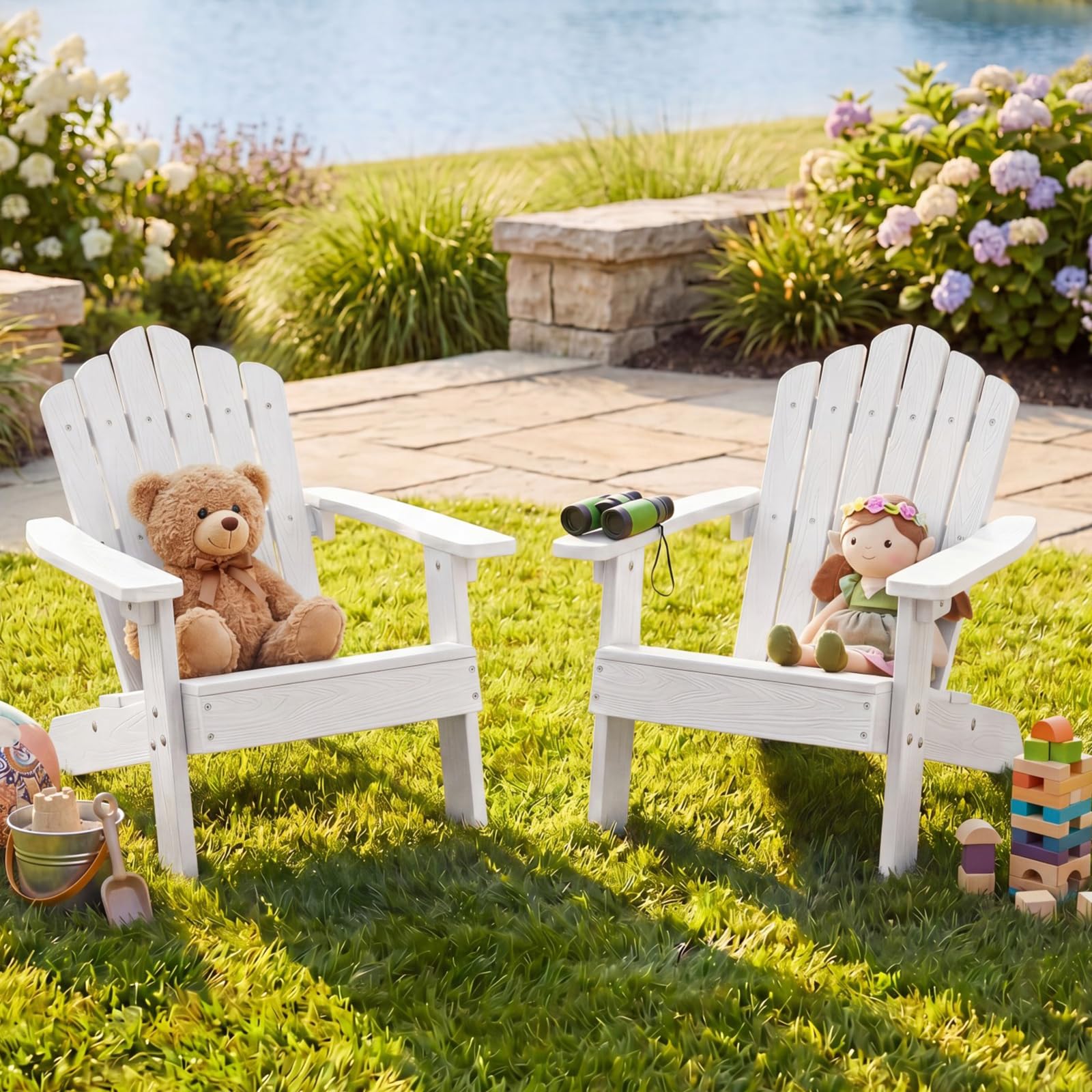 GIANTEX Kids Adirondack Chair, All-Weather HIPS Children's Outdoor Chair with Tilted High Backrest, Toddler Beach Chair for Garden Patio Backyard, Kids Lawn Chairs for Age 3-7 (2,White)