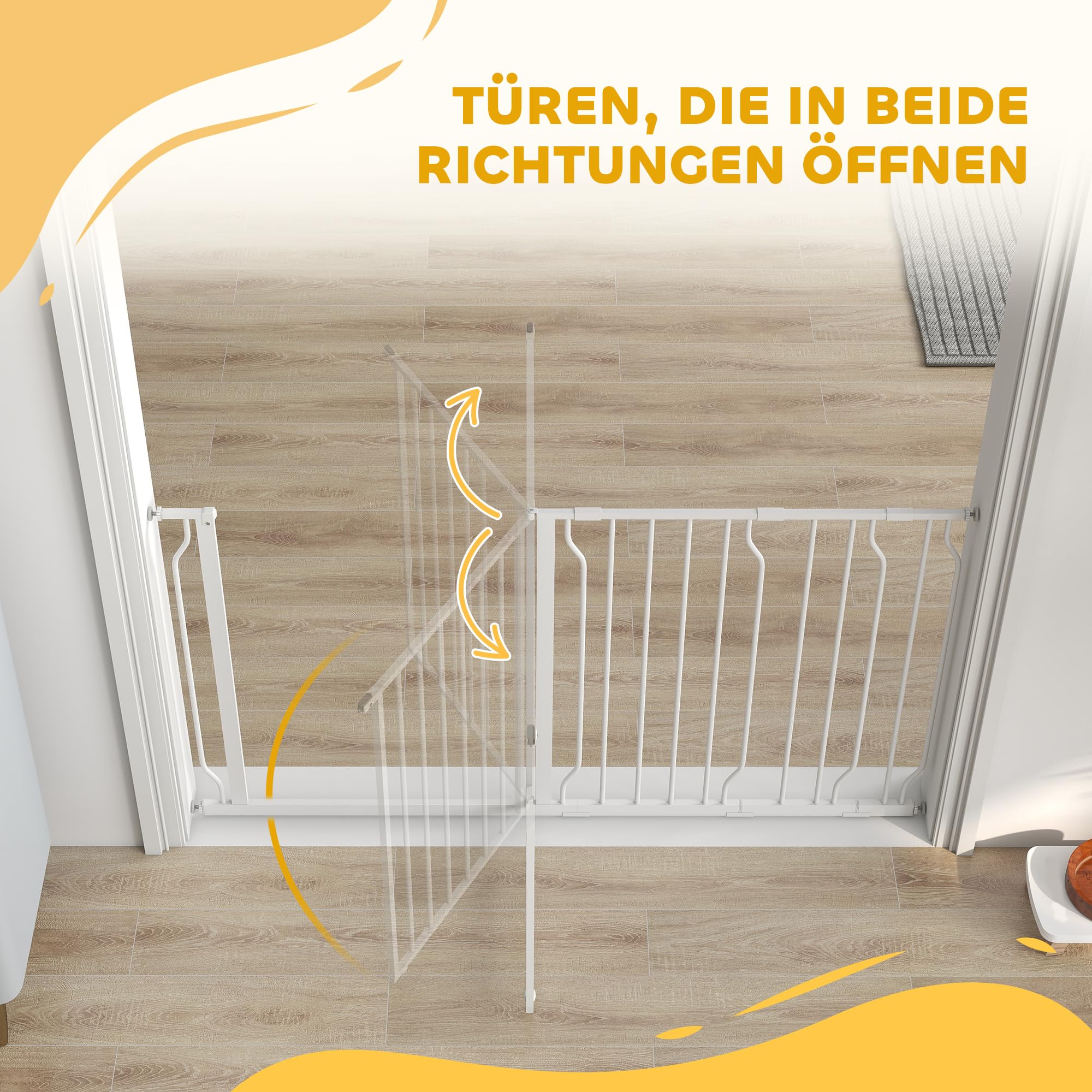 PawHut Türschutzgitter mit 10/20 cm Verlängerung für 75-145 cm Weiß | Treppenschutzgitter ohne Bohren, Türgitter, Treppengitter, Beidseitige Einhand Öffnung, Schwenkbar, Stahl