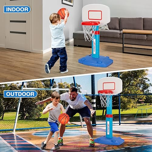 Miniatura 3 de LACCHOUFEE Aro de baloncesto para interiores y exteriores, juguetes para niños pequeños de 1 a 3 años, aro de baloncesto con 3 bolas, mini portería