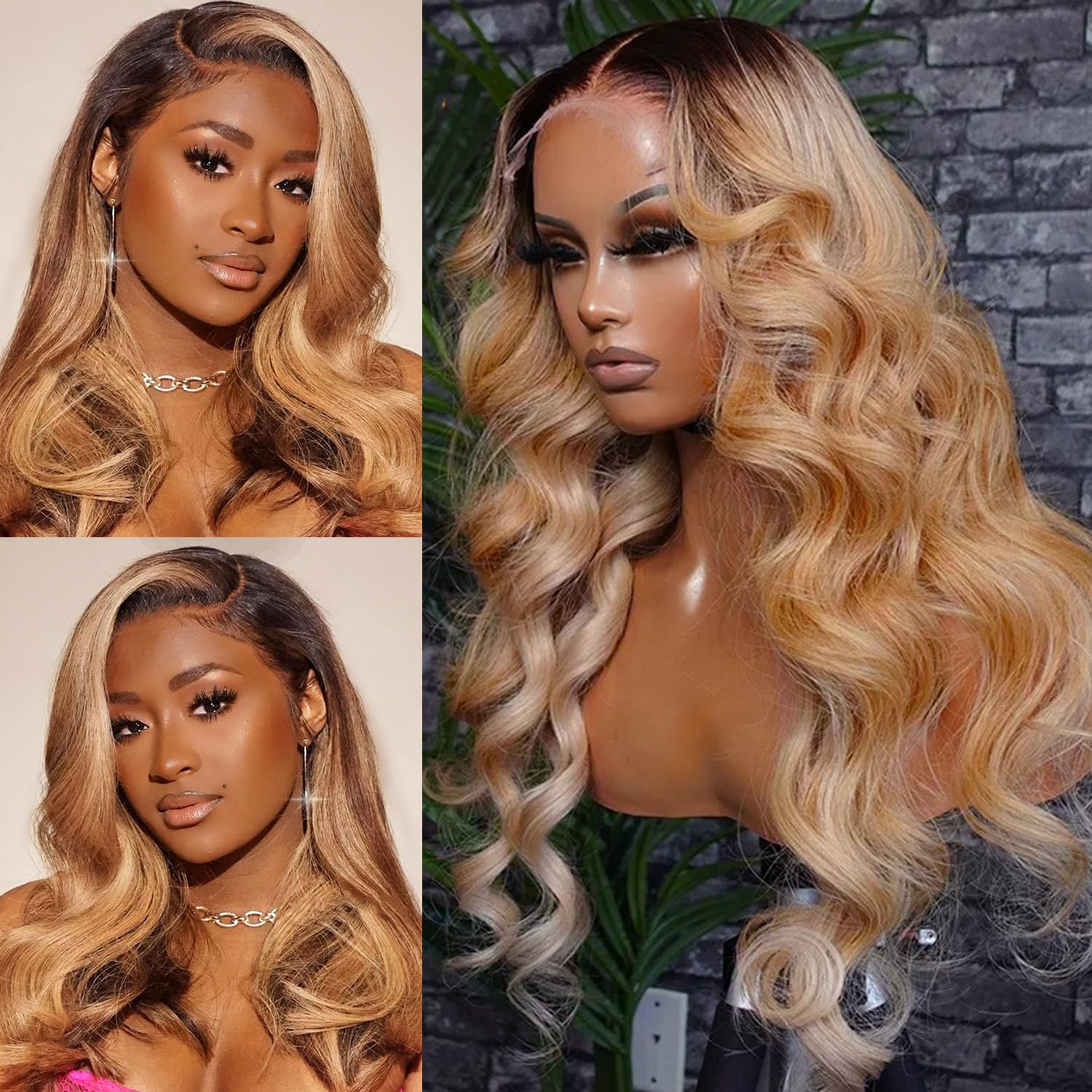 28” Blond/Brown Front Lace Wig Unit Human Hair lace front human wig - 24 main image 2