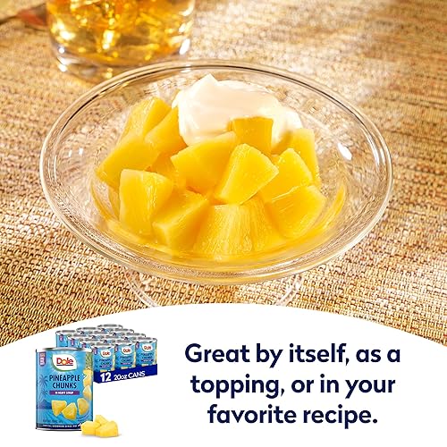 Miniatura 5 de Dole Fruta enlatada, trozos de piña en almíbar pesado, sin gluten, grapas de despensa, 20 onzas, 12 unidades, el embalaje puede variar