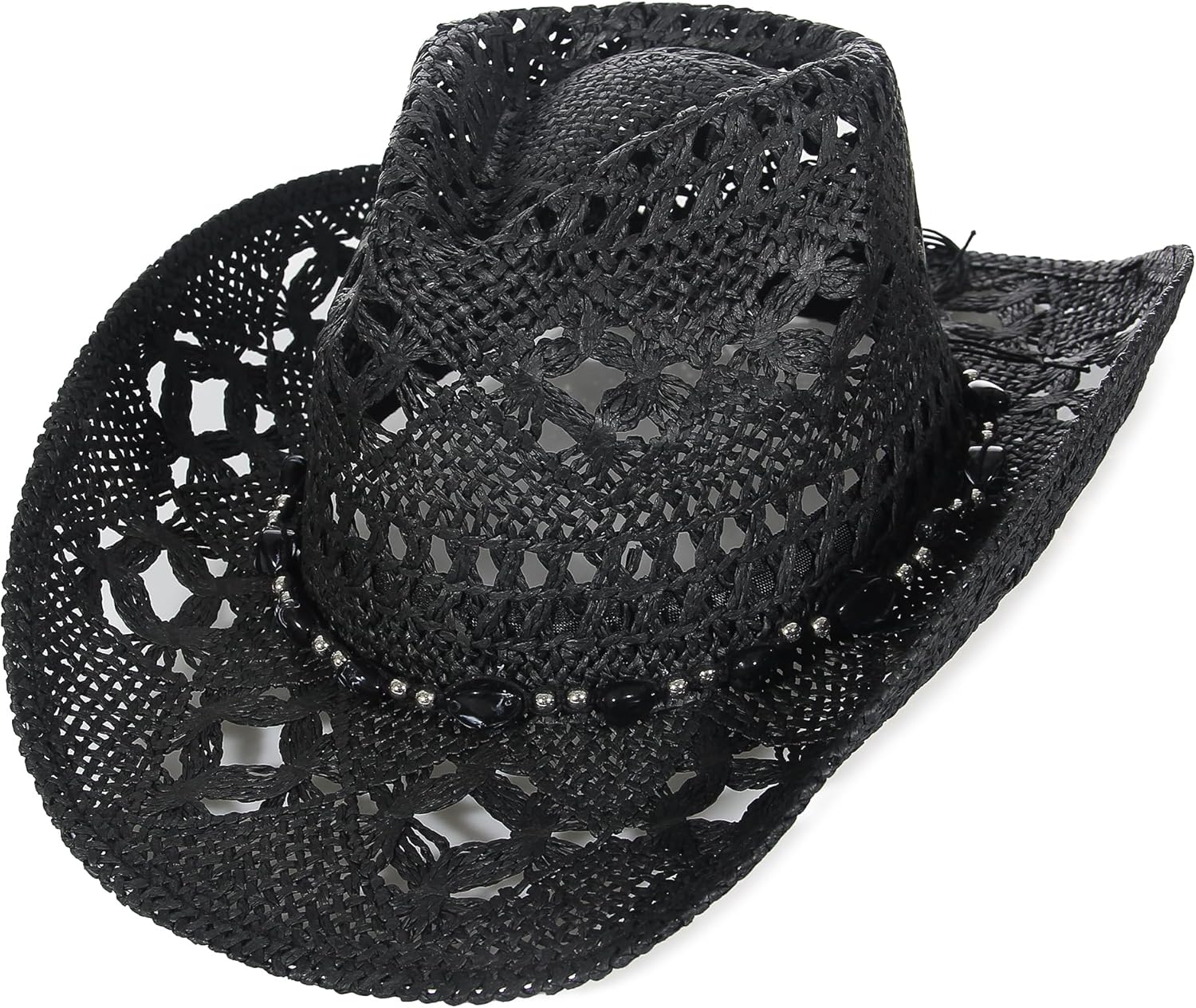 GEMVIE Turquoise Straw Cowboy Hat for Men Women Summer Western Cowgirl Hat Woven Hollow Out Wide Brim Hat
