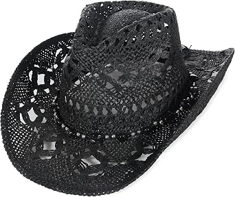 GEMVIE Turquoise Straw Cowboy Hat for Men Women Summer Western Cowgirl Hat Woven Hollow Out Wide Brim Hat