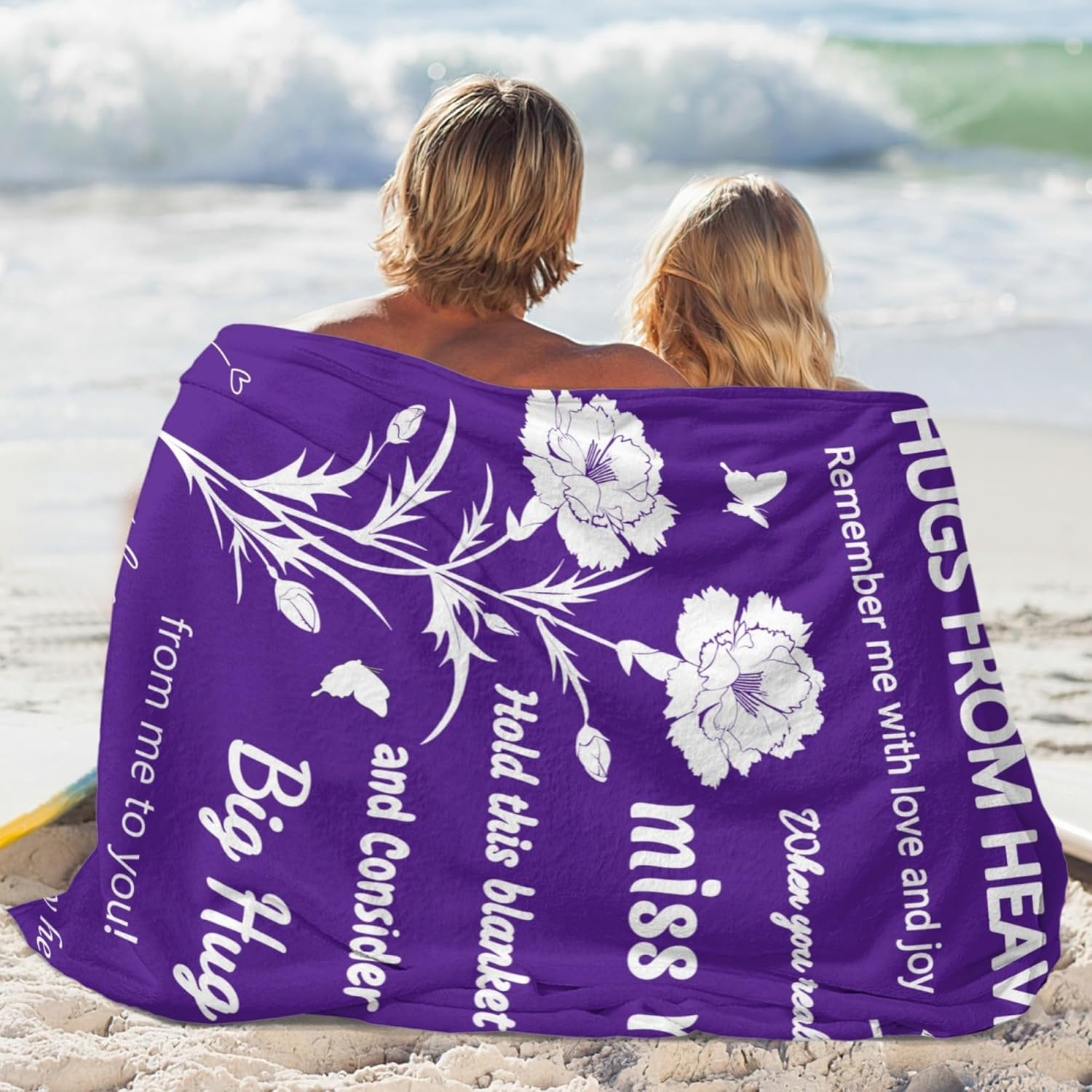 Memorial Blanket, Sympathy Blanket for Loss of Loved One, Hug from Heaven Gifts, Best Bereavement or Condolences Gifts, In Memory of Dad Mom Grandma Grandpa Husband Wife Friend Pet 60"x50" Purple - Image 3
