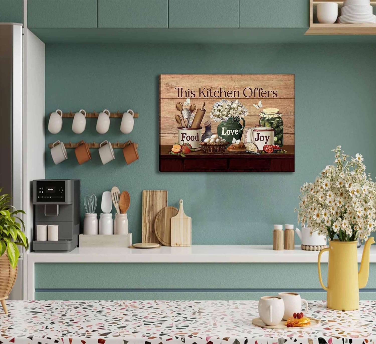 Country Kitchen Food Still Life Canvas Wall art Vintage Rustic Farmhouse This Kitchen Offers Food Love and Joy Painting Picture Wall Decor Poster Print Artwork for Dining Room Home Decoration