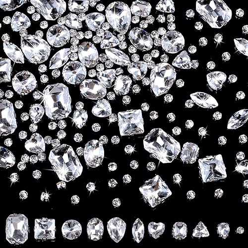 Joez Wonderful 170 diamantes de imitación de cristal para coser, 11 formas mixtas, diamantes de imitación grandes para coser, gemas para