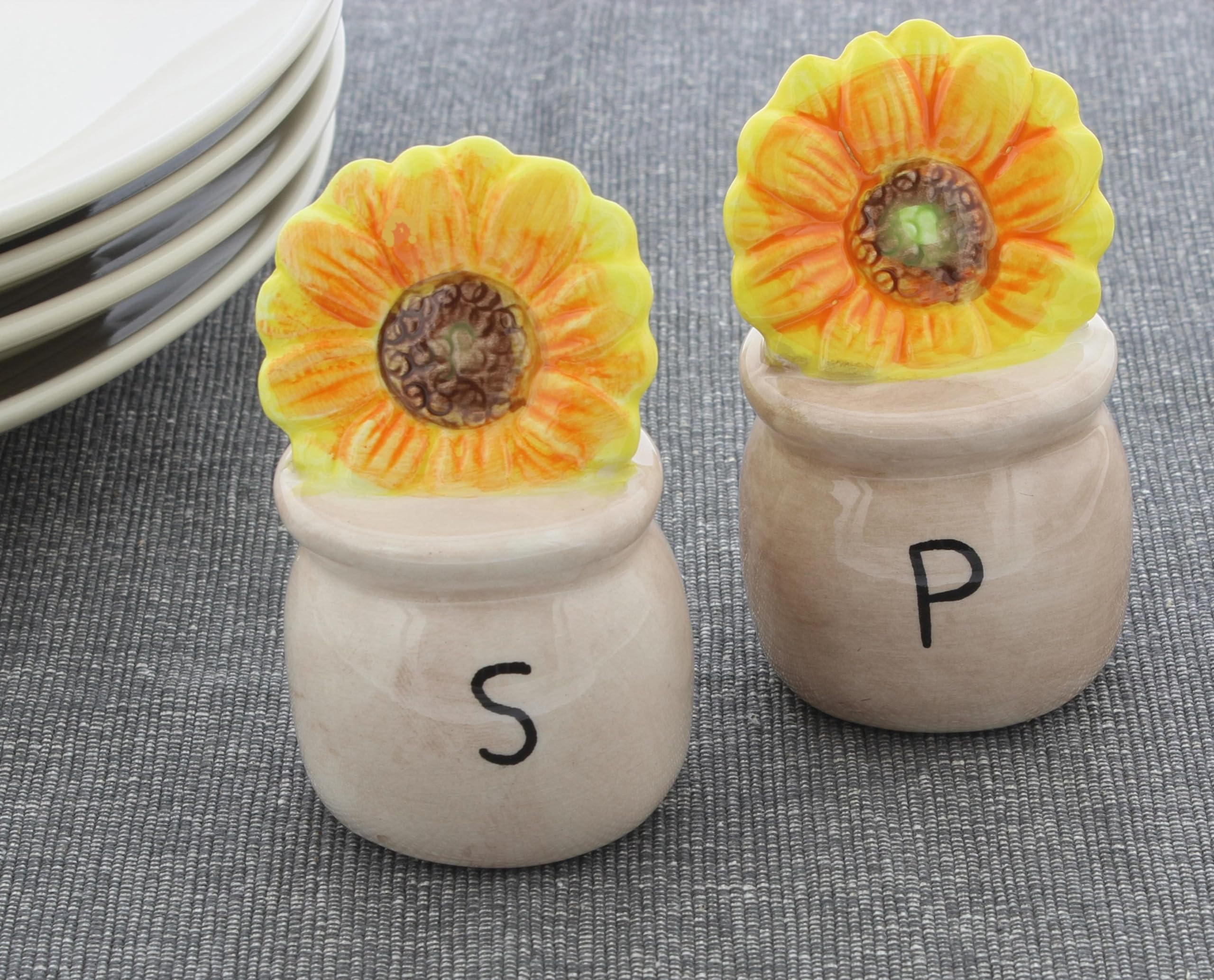 Salière Et Poivrière Tournesol Peinte à La Main : Arrosoir En Céramique - France