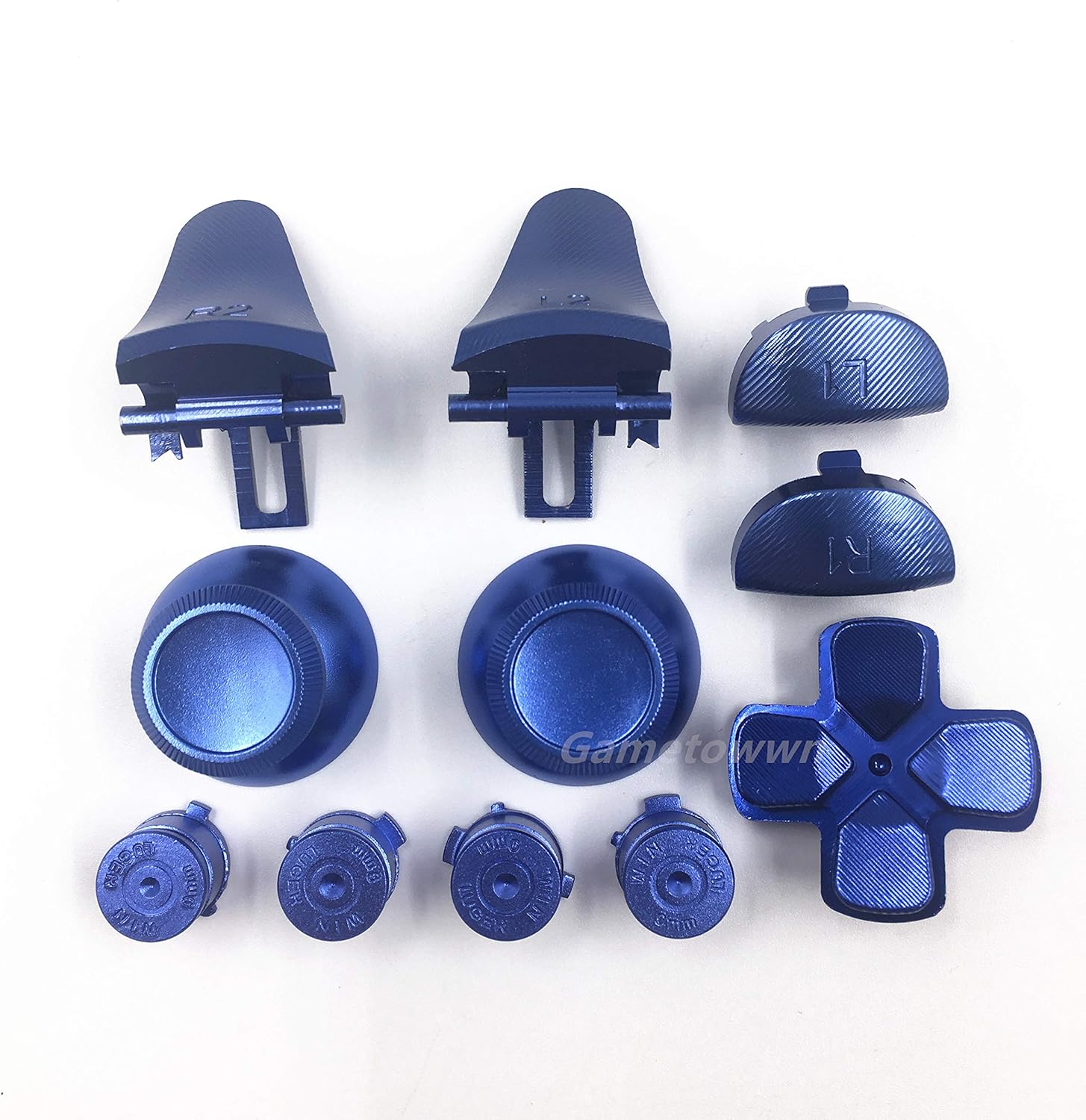 Aluminium Metal Full Set Button ABXY D-pad Direction Key L1 R1 L2 R2 Trigger Buttons Joysticks Thumb Sticks Cap for PS4 Slim JDS-040 JDS 040 Controller Blue