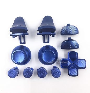 Aluminium Metal Full Set Button ABXY D-pad Direction Key L1 R1 L2 R2 Trigger Buttons Joysticks Thumb Sticks Cap for PS4 Slim JDS-040 JDS 040 Controller Blue
