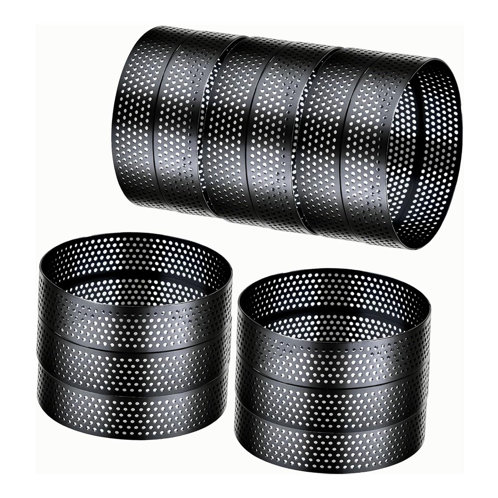 Elnwnnkc 12 Nonstick Tart Rings Stainless Steel, Textured Perforated Cake Molds for Baking Pastries, Desserts and Fruit Creations Stainless Steel Tart Rings