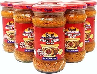 Rani Peanut Garlic Chutney 10.5oz (300g) Glass Jar, Ready to Eat, Pack of 5+1 FREE ~ Vegan | Gluten Free | NON-GMO | No Colors | Indian Origin