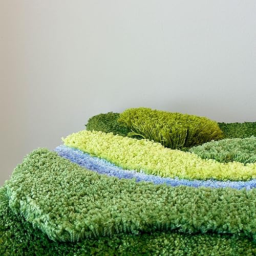 Miniatura 9 de Alfombra de musgo 3D capitoné de 33 x 22 pulgadas, alfombra de baño de hierba verde y azul musgoso, alfombra de baño para decoración del hogar, sala