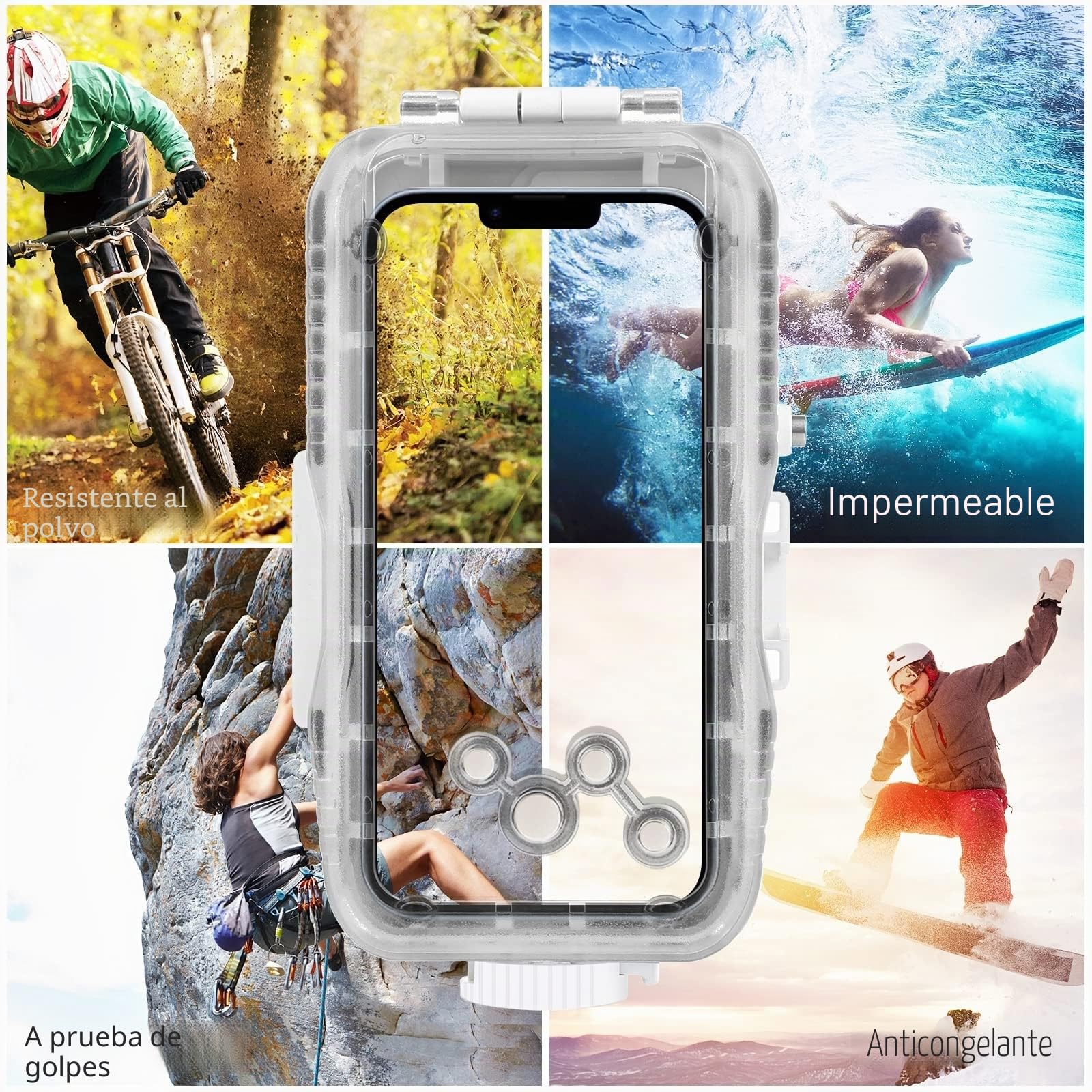 PULUZ Funda impermeable para iPhone 14/14 Pro/13/13 Pro/12/12 Pro, funda protectora de policarbonato y vidrio de 40 m/130 pies, funda de buceo impermeable para surf, esnórquel, flotante, color blanco