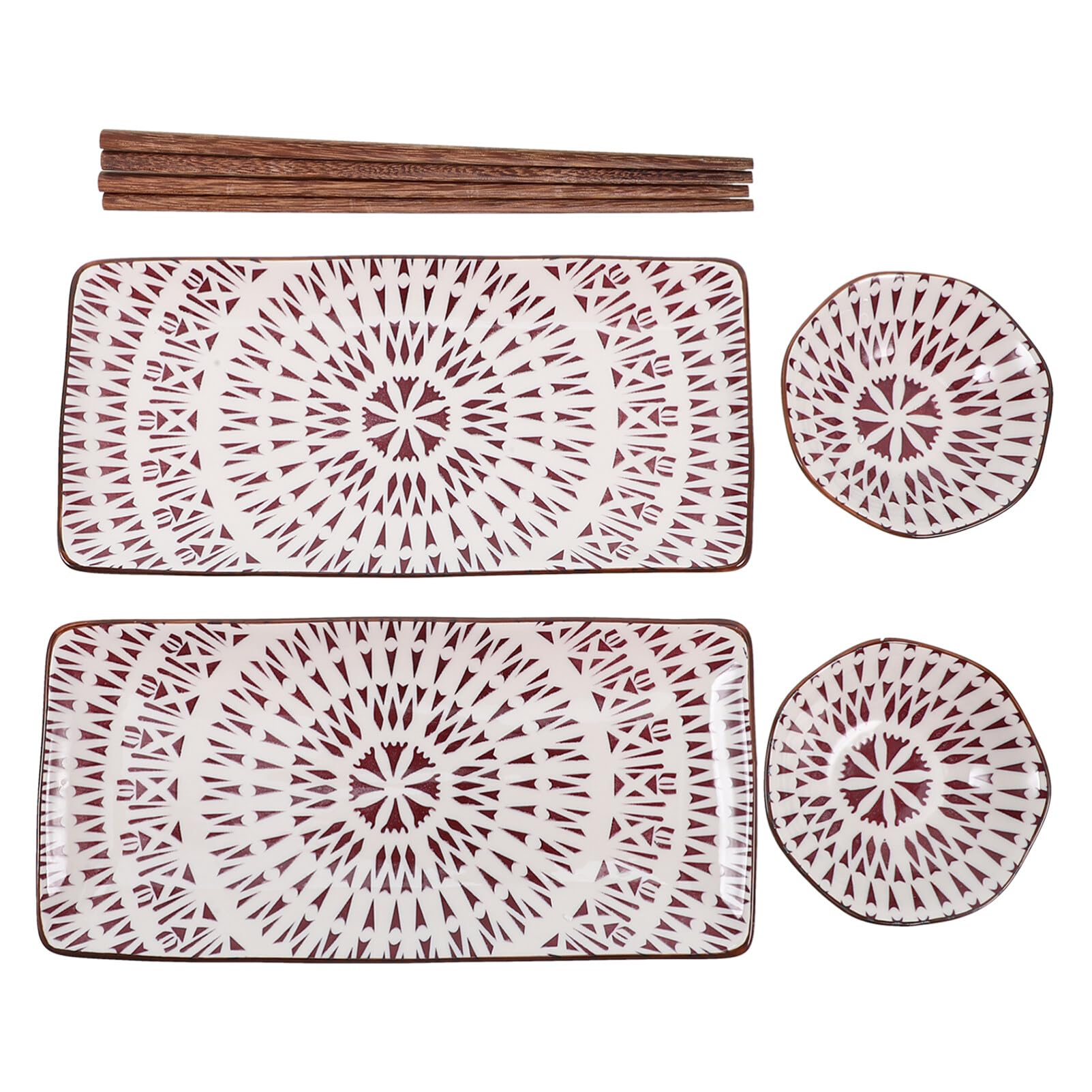 Assiette de Sushis Japonerie Lot de 2 Sets de Sets de Céramique et Bois