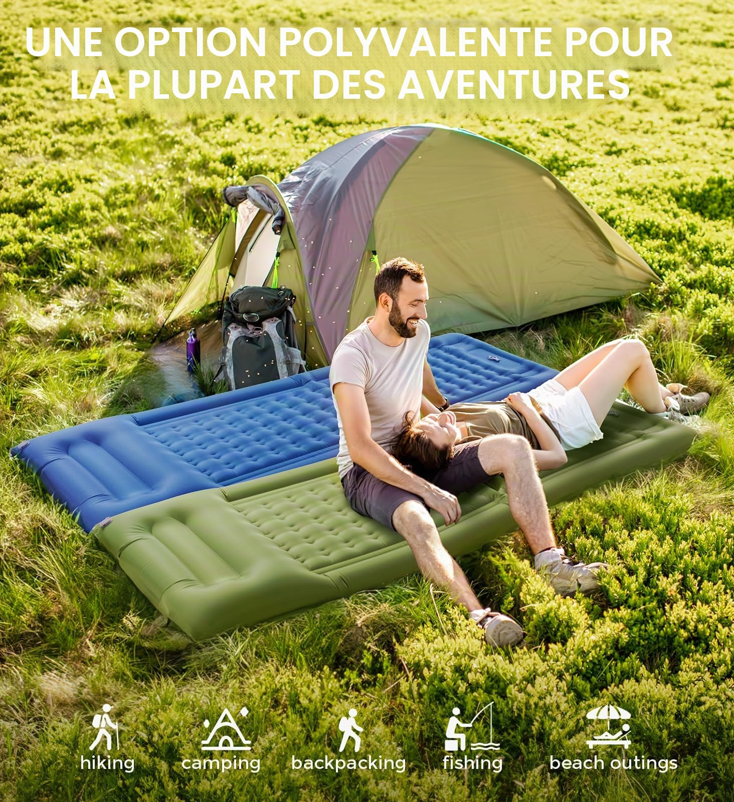 Matelas Gonflable 1 Place Matelas Camping 1 Place avec Oreiller