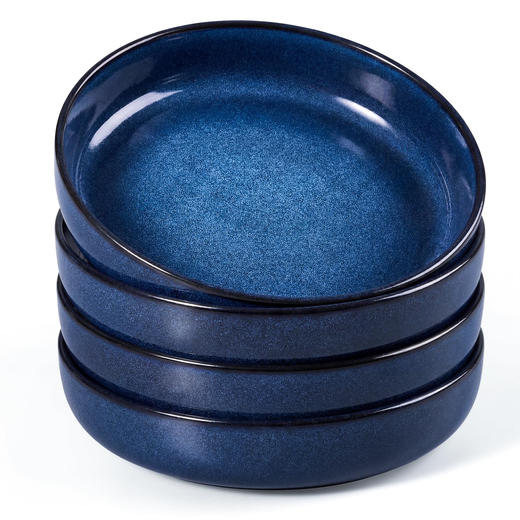 HaWare Pasta Bowls Set of 4, 35oz Stoneware Salad Plate Bowls for Kitchen, Reactive Glaze Ceramic Plate Bowls for Serving Soup, Chip and Scratch Resistant, Dishwasher & Microwave Safe, Nebulas Blue