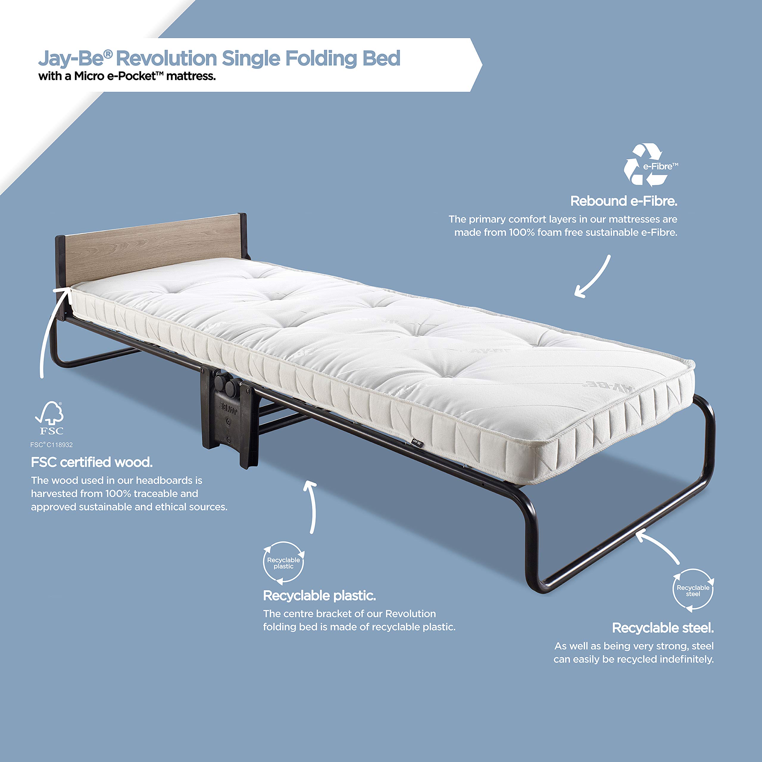 JAY-BE Letto pieghevole Revolution con materasso Micro E-pocket, compatto, singolo